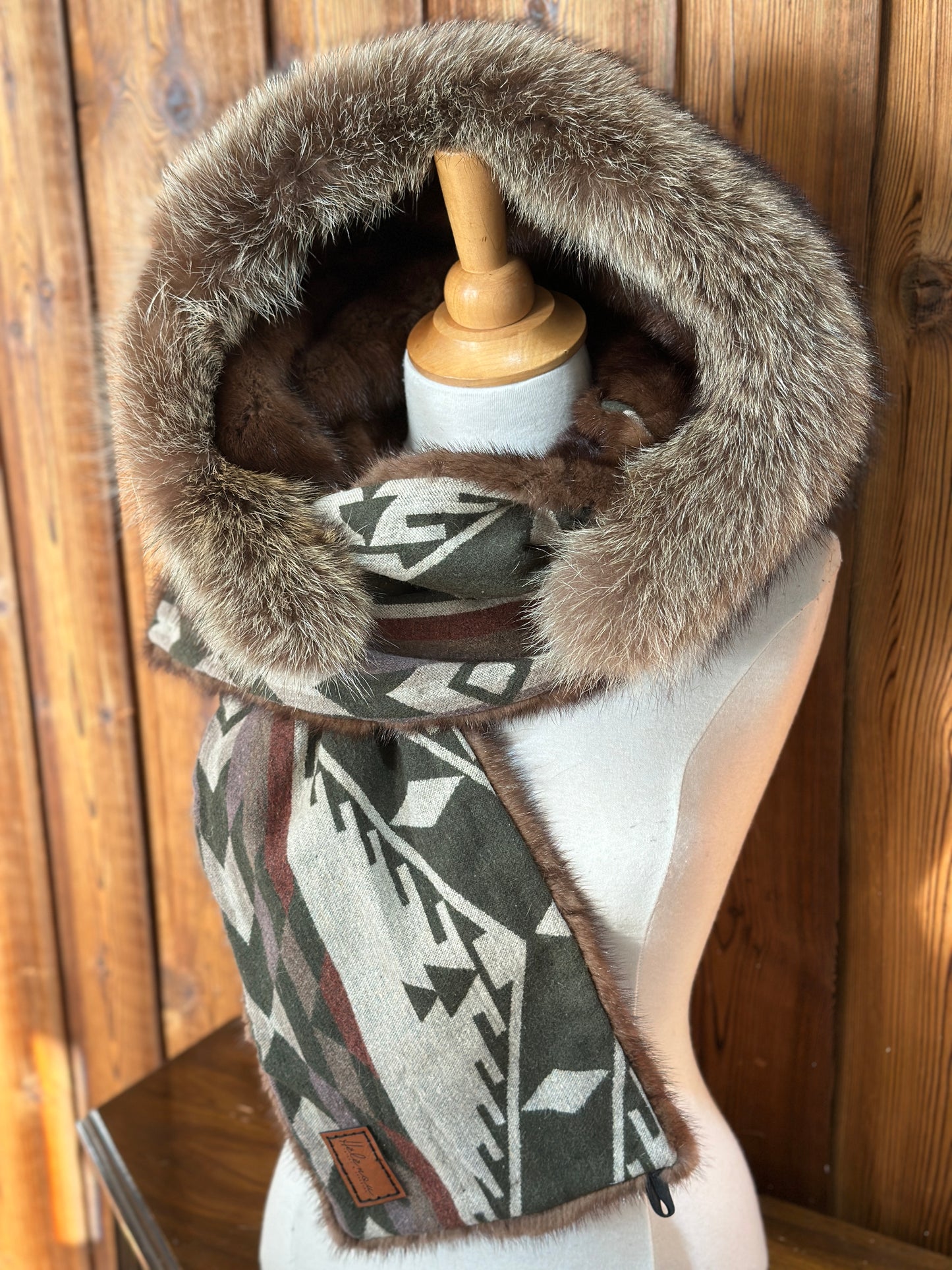 Foulard à capuchon amovible et réversible Vert et beige