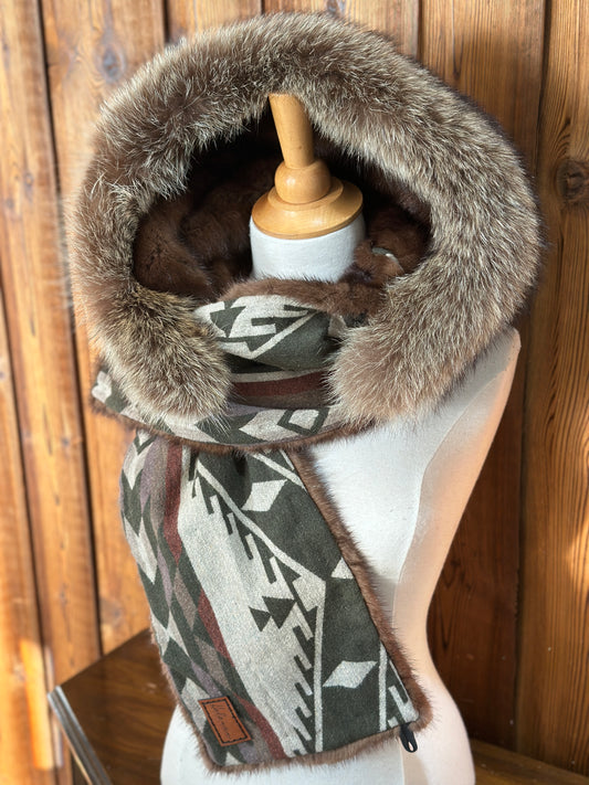Foulard à capuchon amovible et réversible Vert et beige