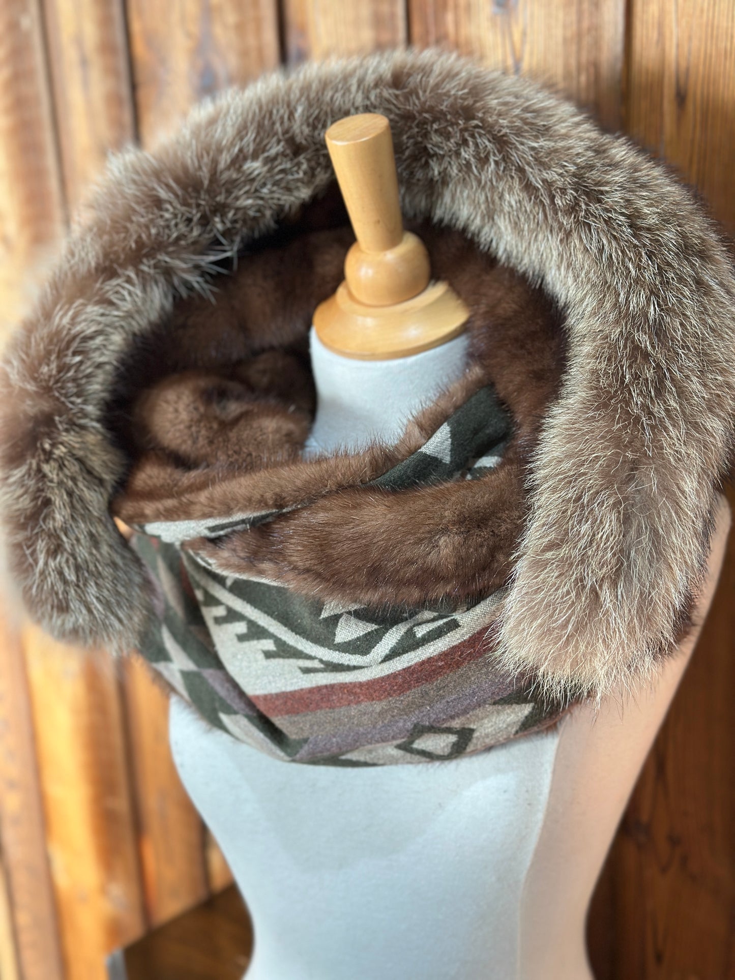 Foulard à capuchon amovible et réversible Vert et beige