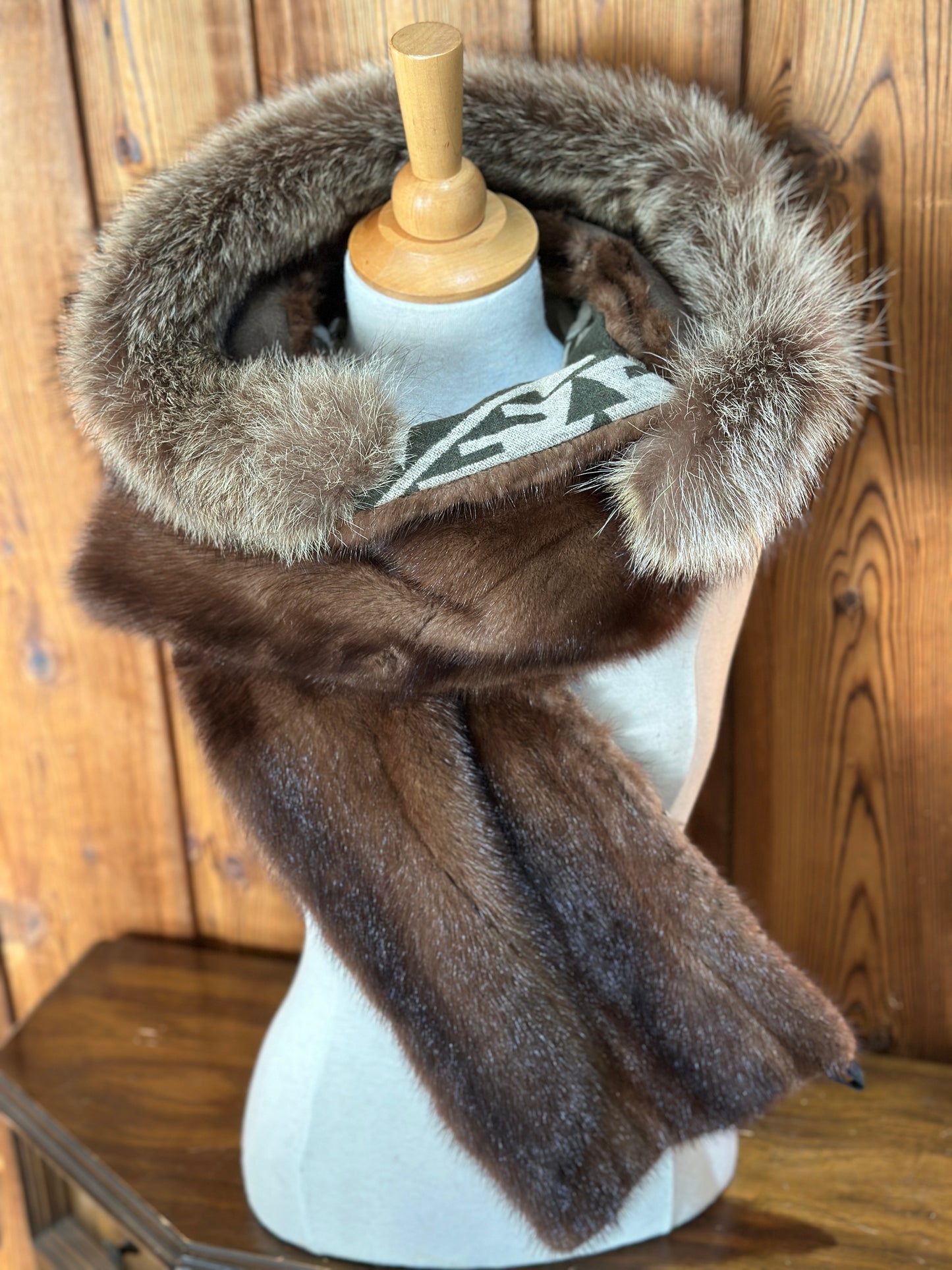 Foulard à capuchon amovible et réversible Vert et beige