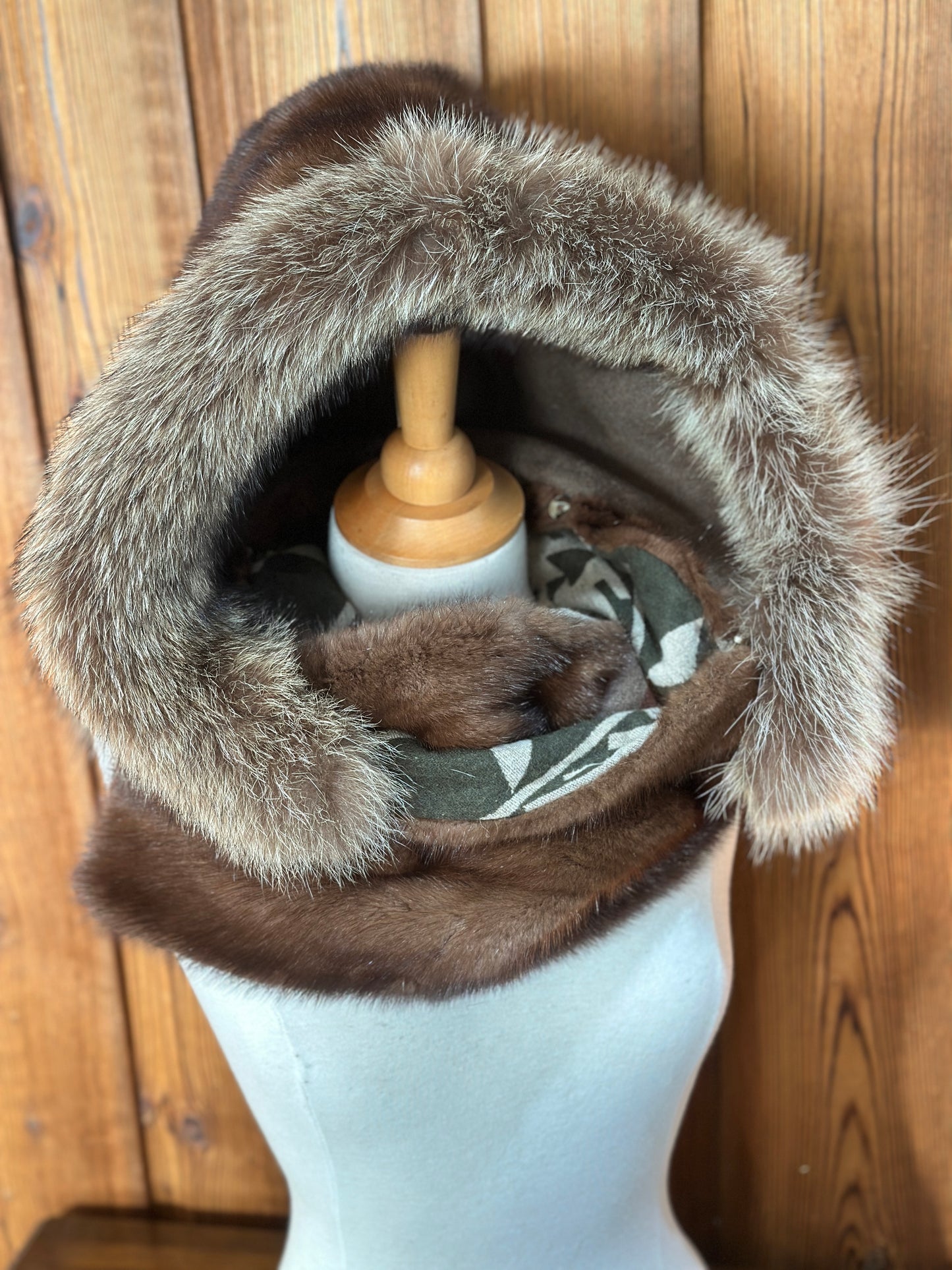 Foulard à capuchon amovible et réversible Vert et beige