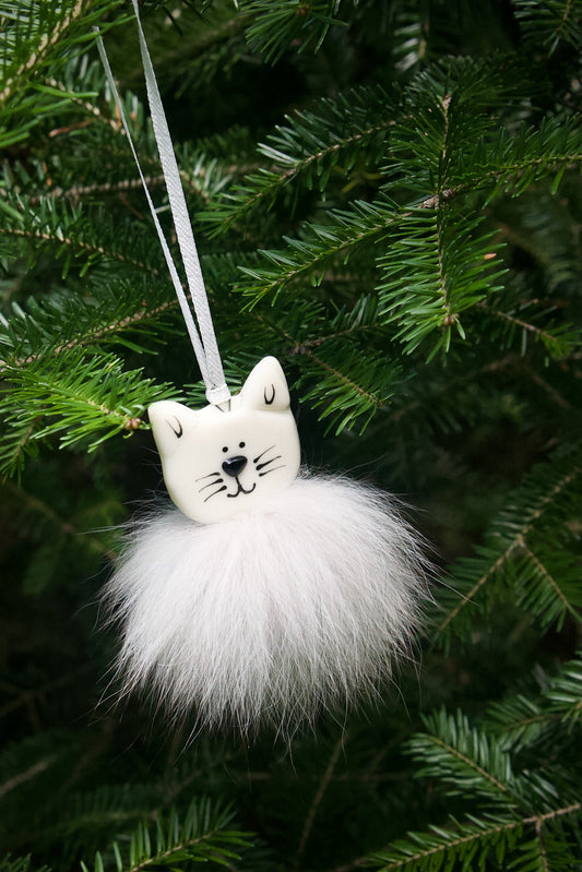 Polar Bear Ornament in Fused Glass and Pompom