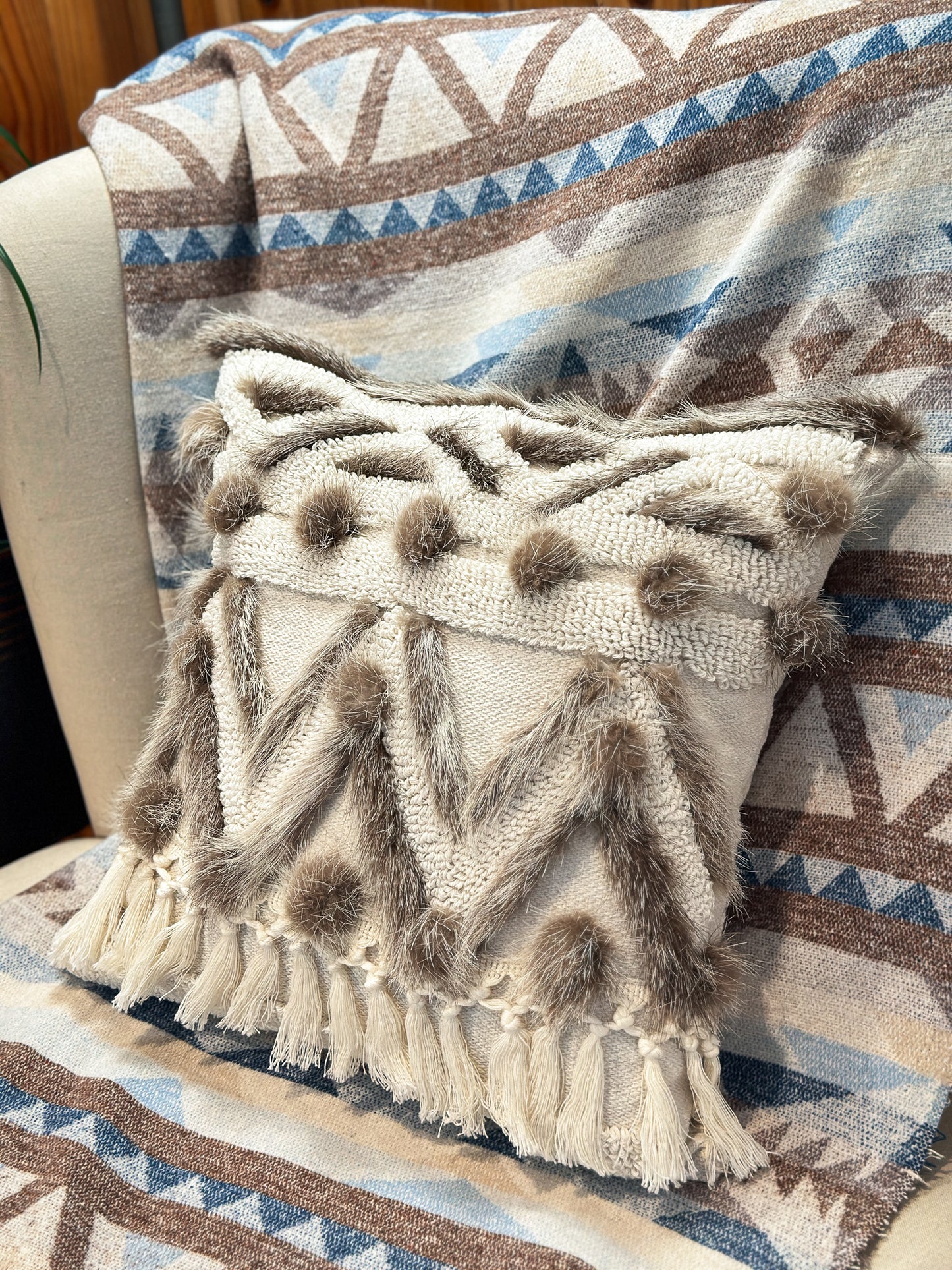 Cushion with recycled fur