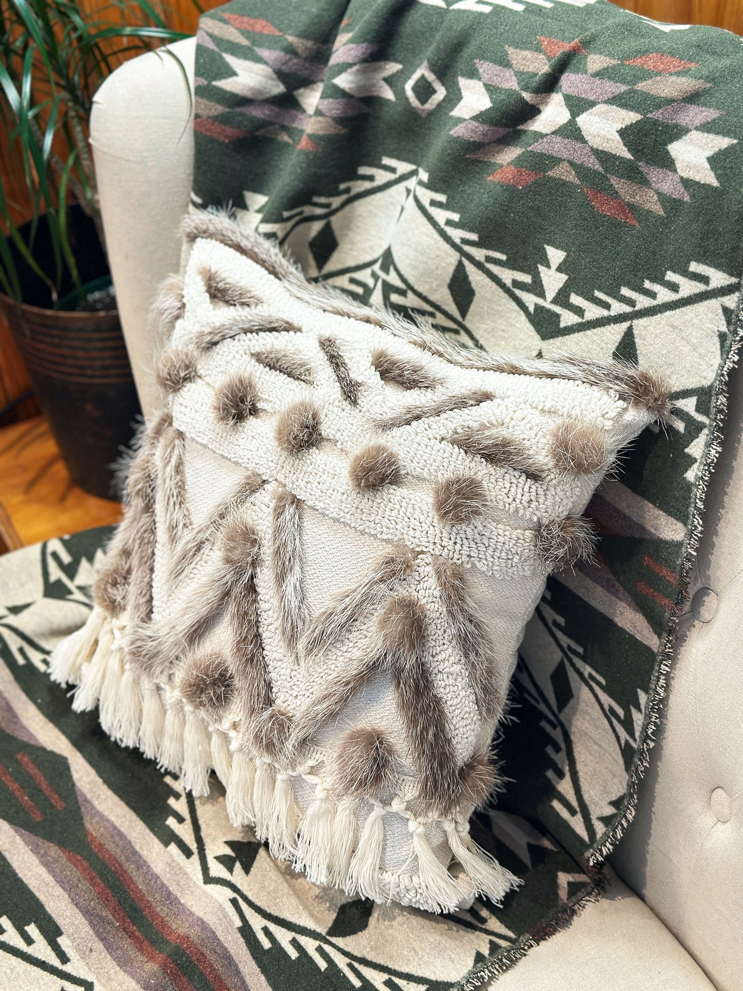 Cushion with recycled fur