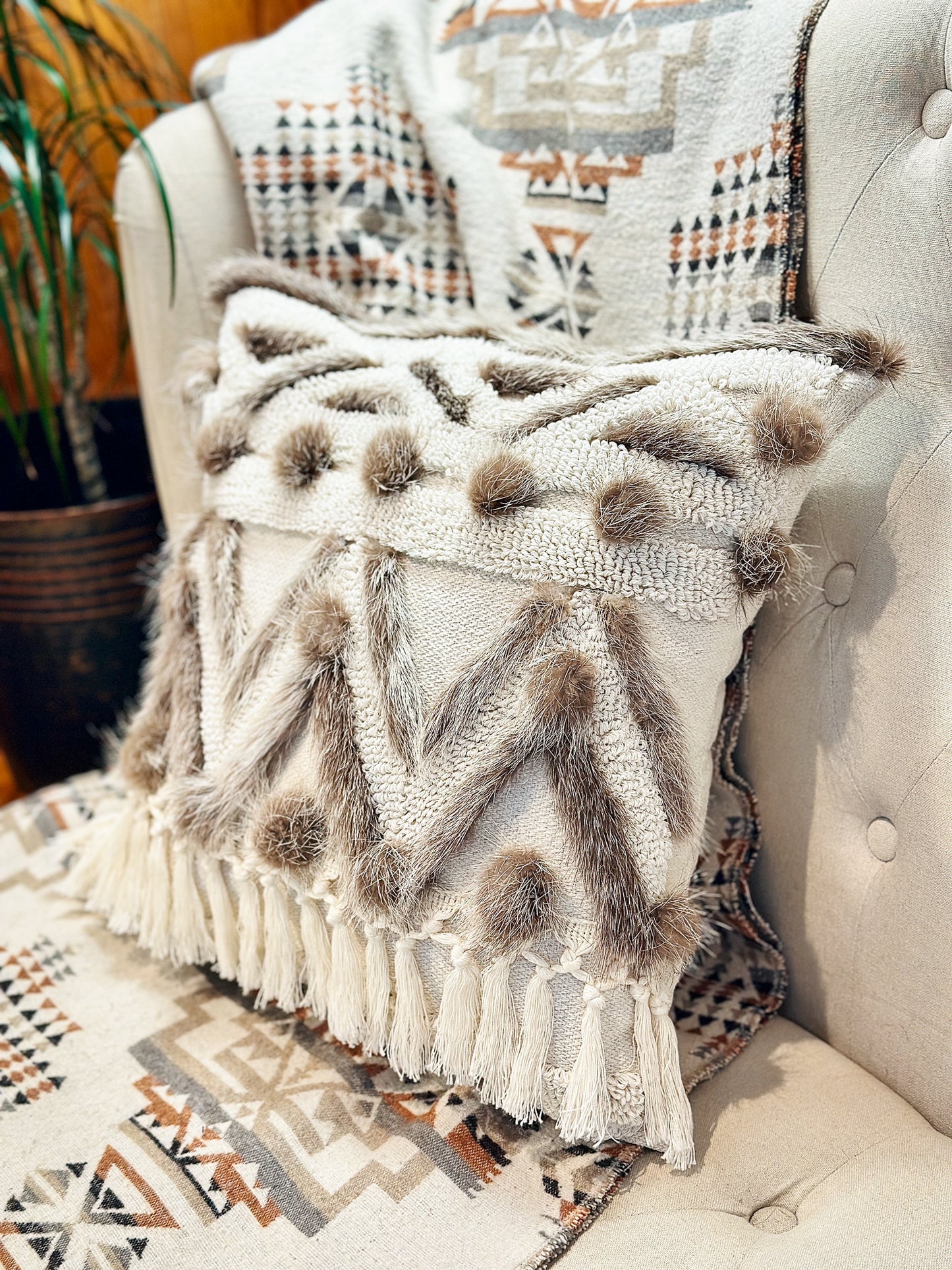 Cushion with recycled fur
