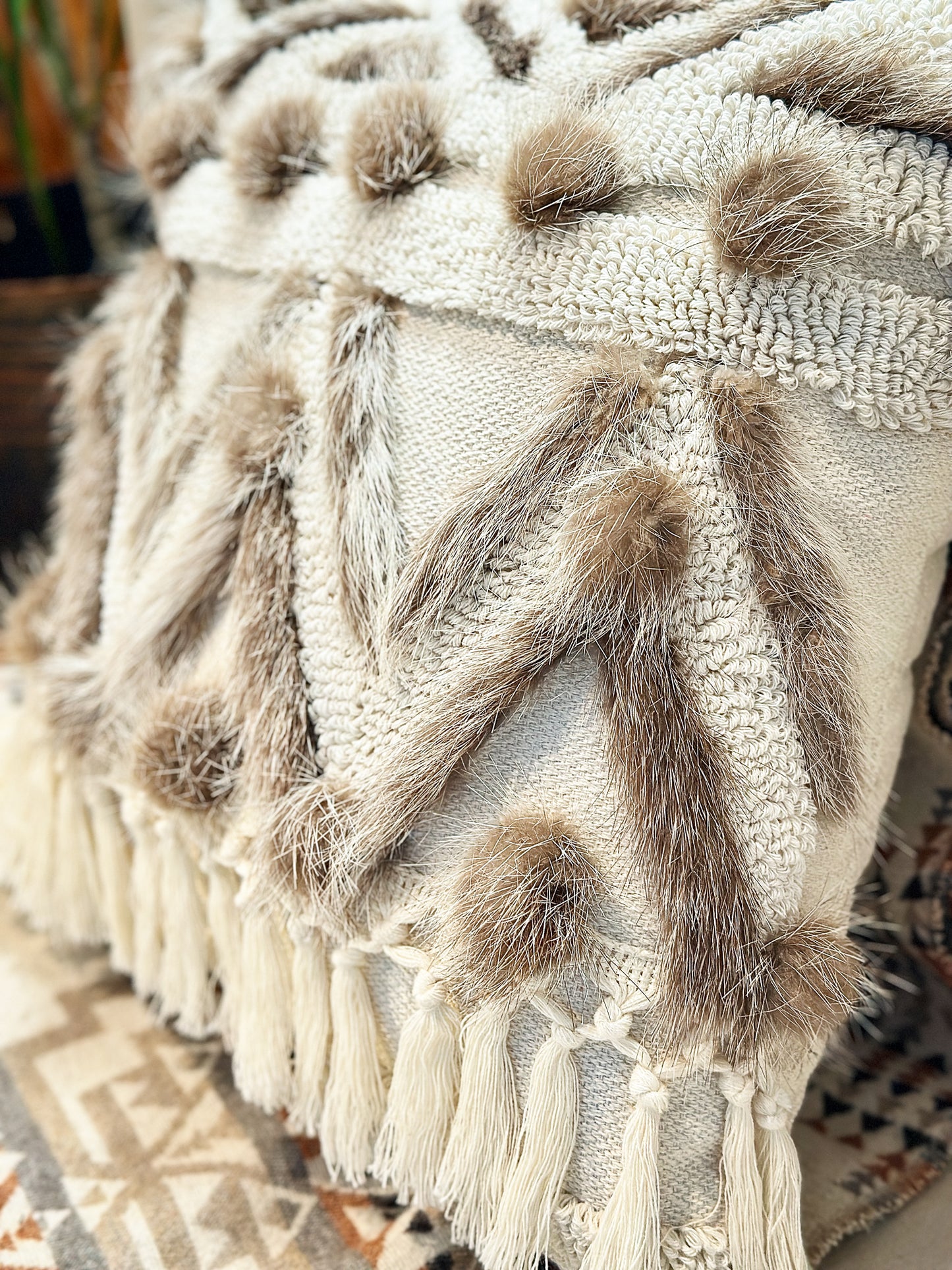 Cushion with recycled fur