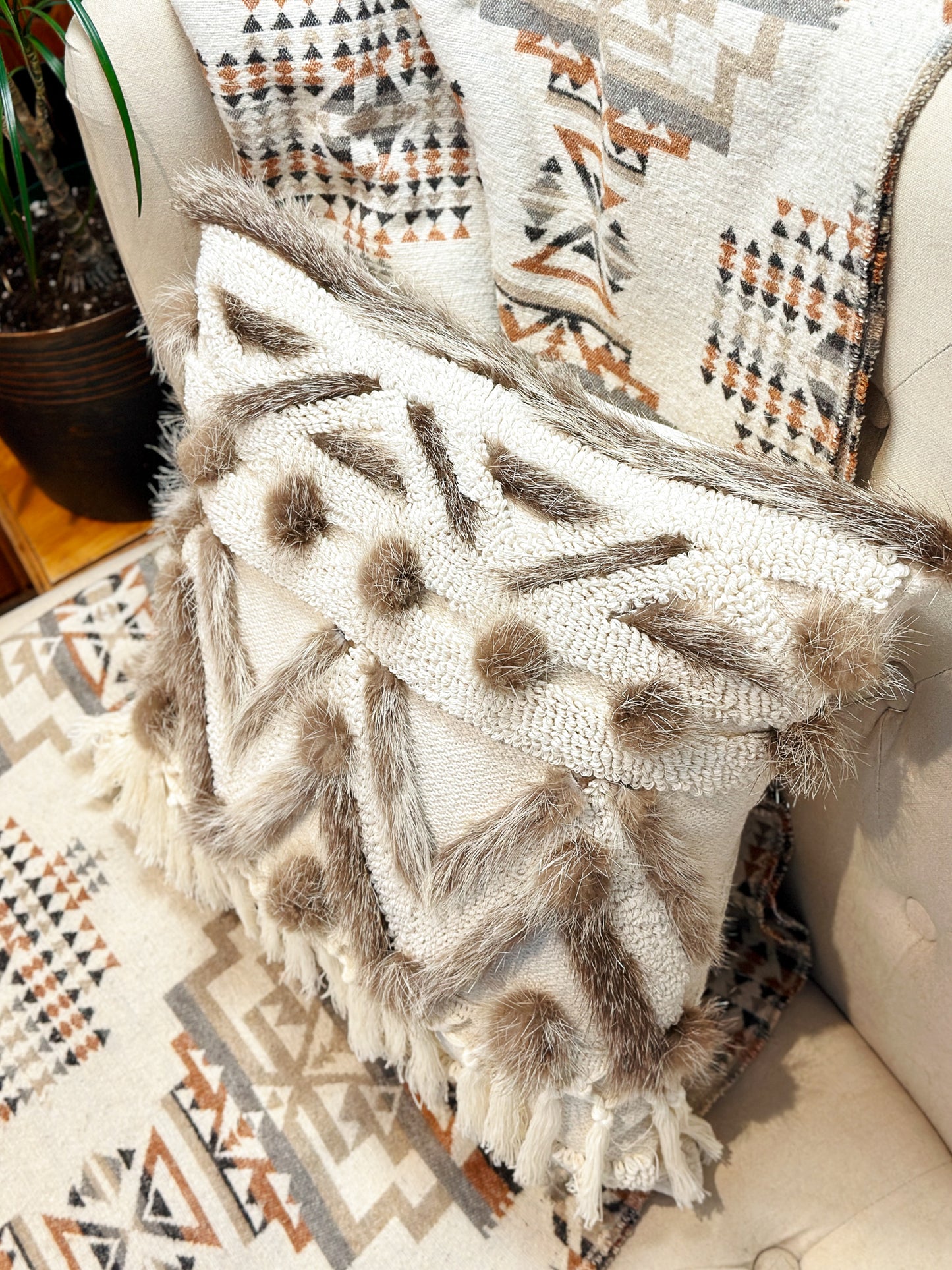 Cushion with recycled fur