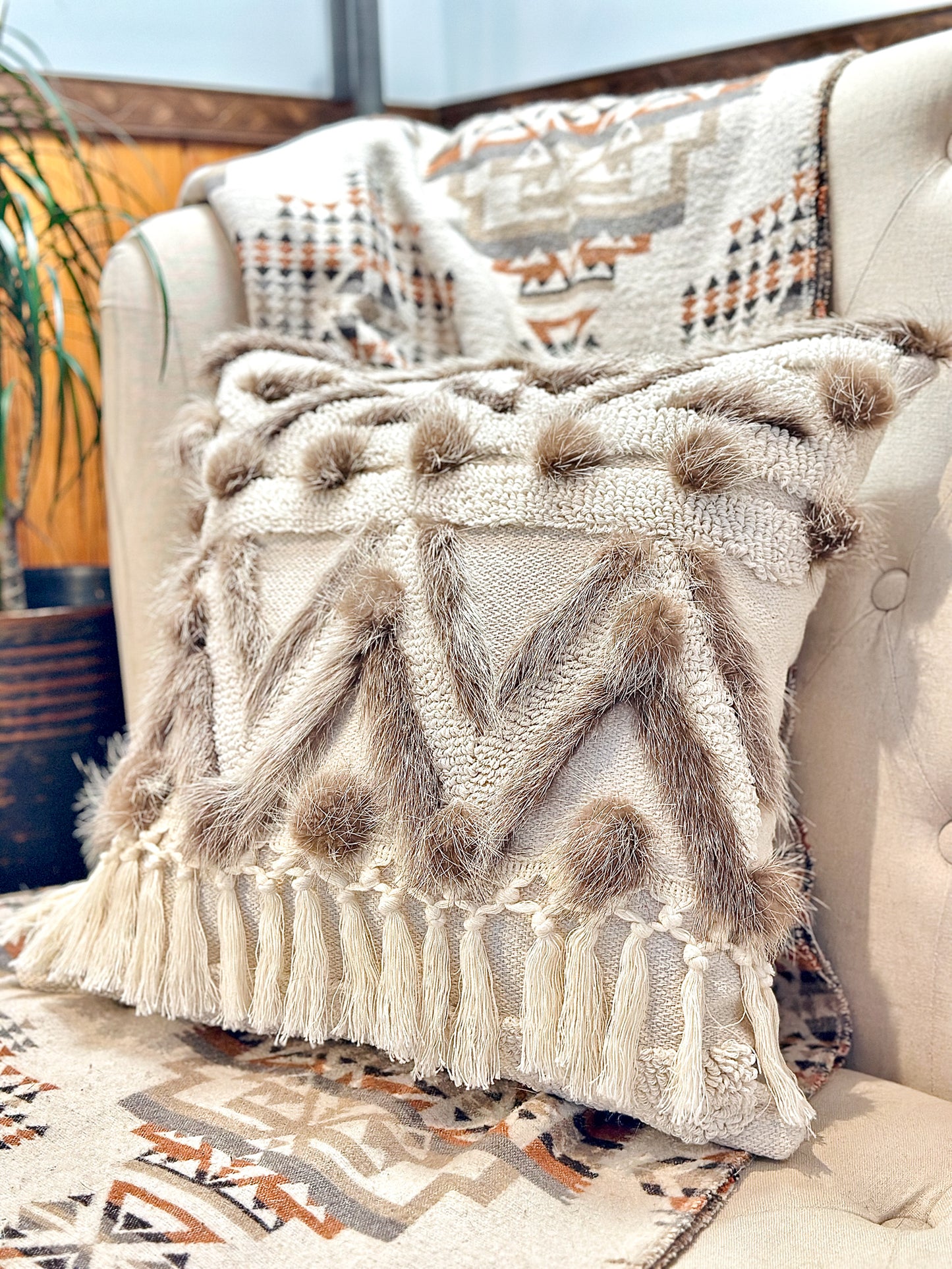 Cushion with recycled fur