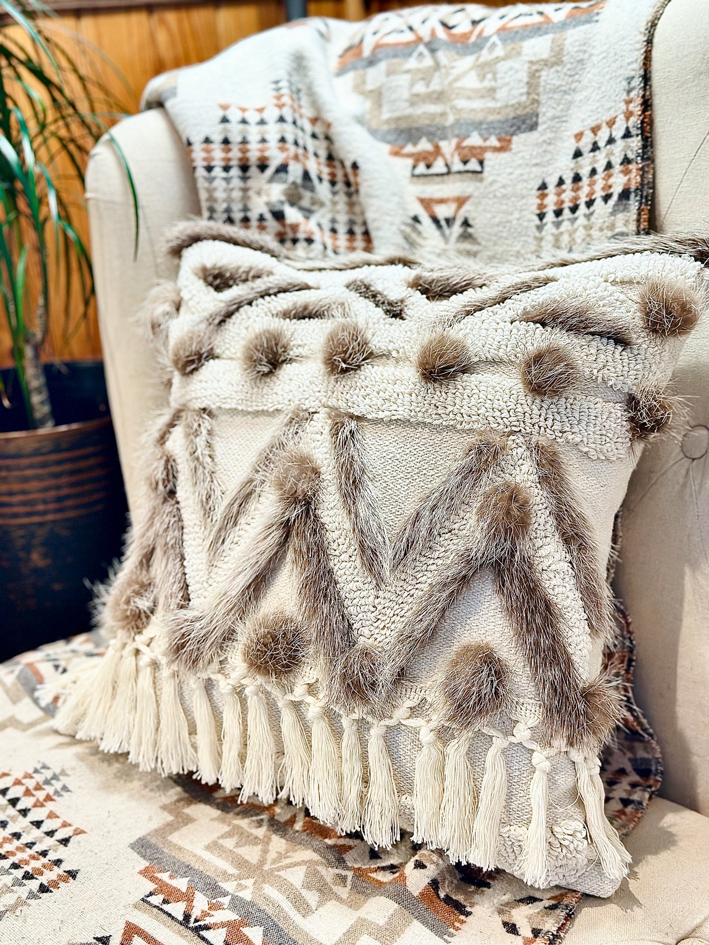 Cushion with recycled fur
