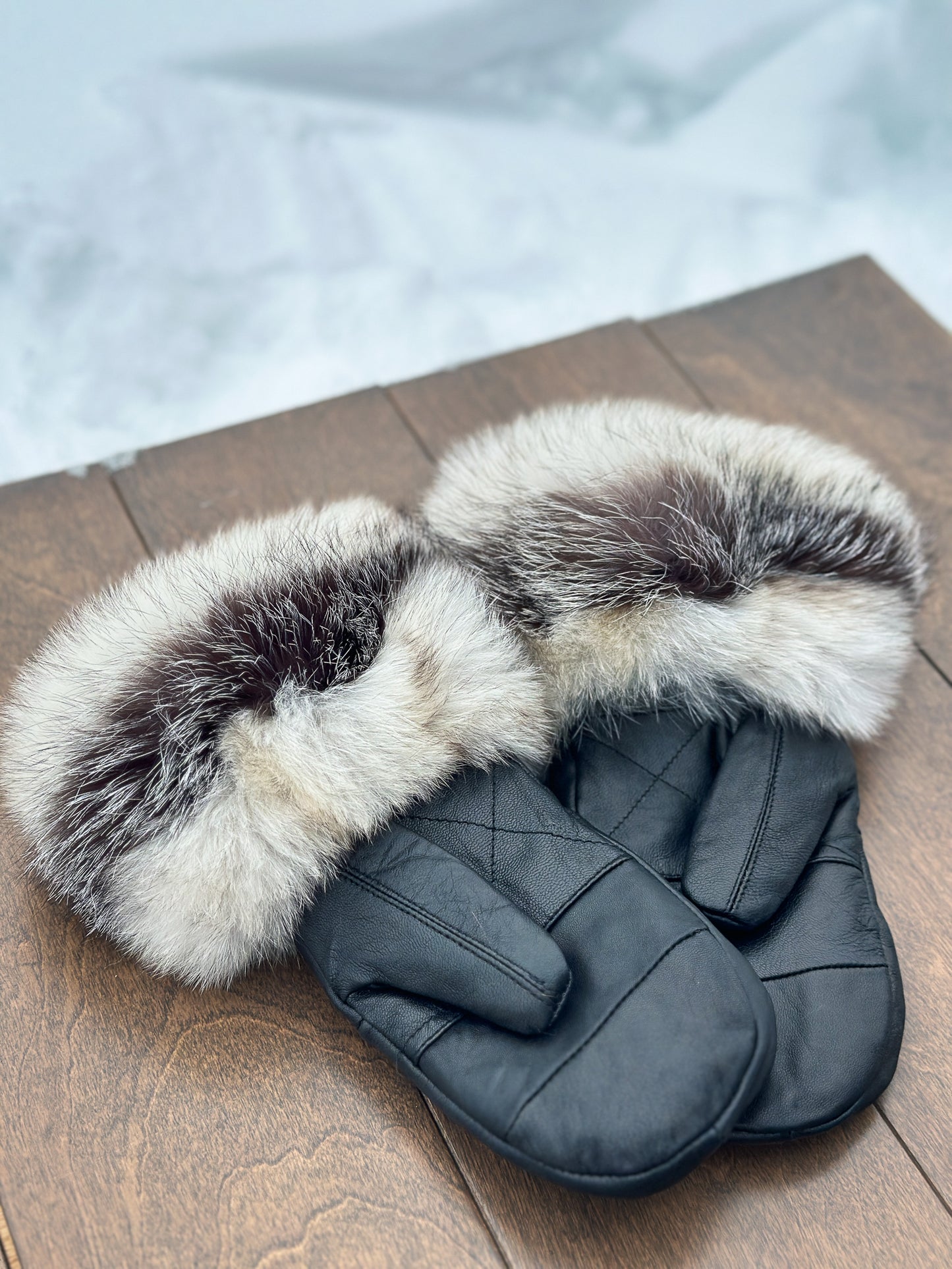 Mitaines en cuir avec fourrure recyclée