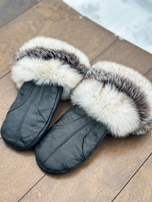 Mitaines en cuir avec fourrure recyclée