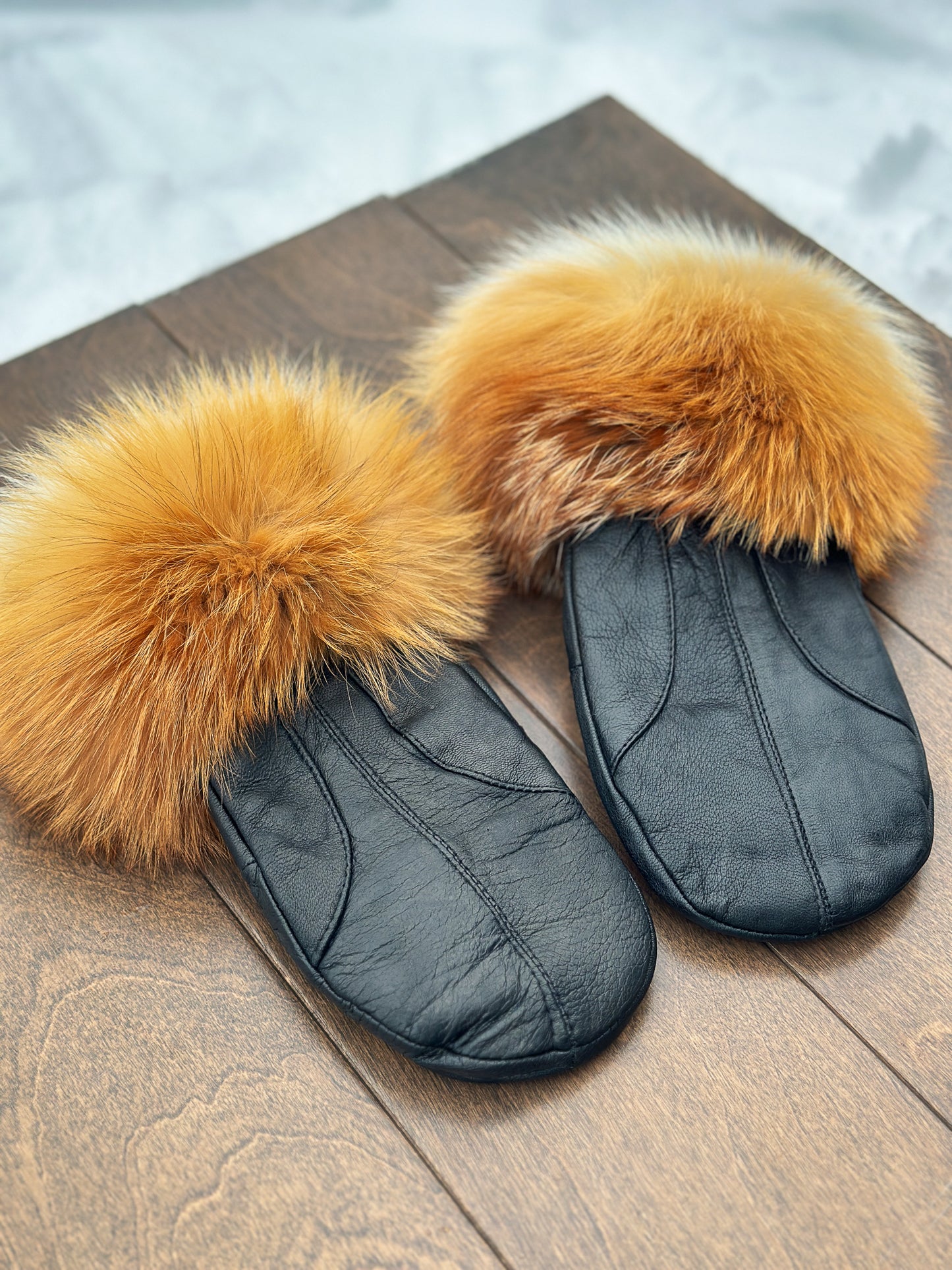 Mitaines en cuir avec fourrure recyclée