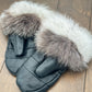 Mitaines en cuir noir avec fourrure recyclée- Renard
