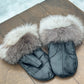 Mitaines en cuir noir avec fourrure recyclée- Renard