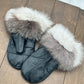 Mitaines en cuir noir avec fourrure recyclée- Renard