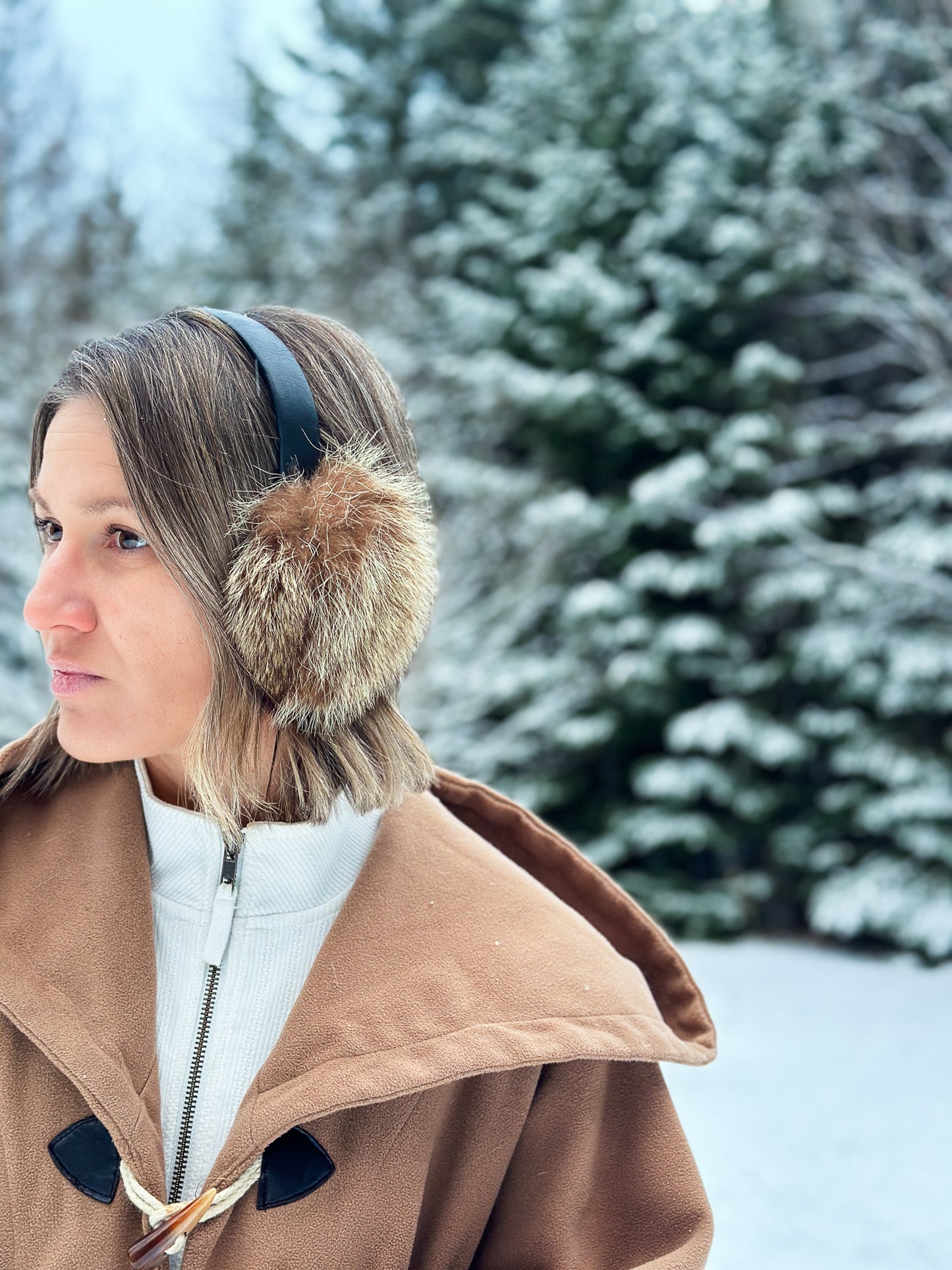 Recycled Fur Earmuffs, Brown Wild Cat