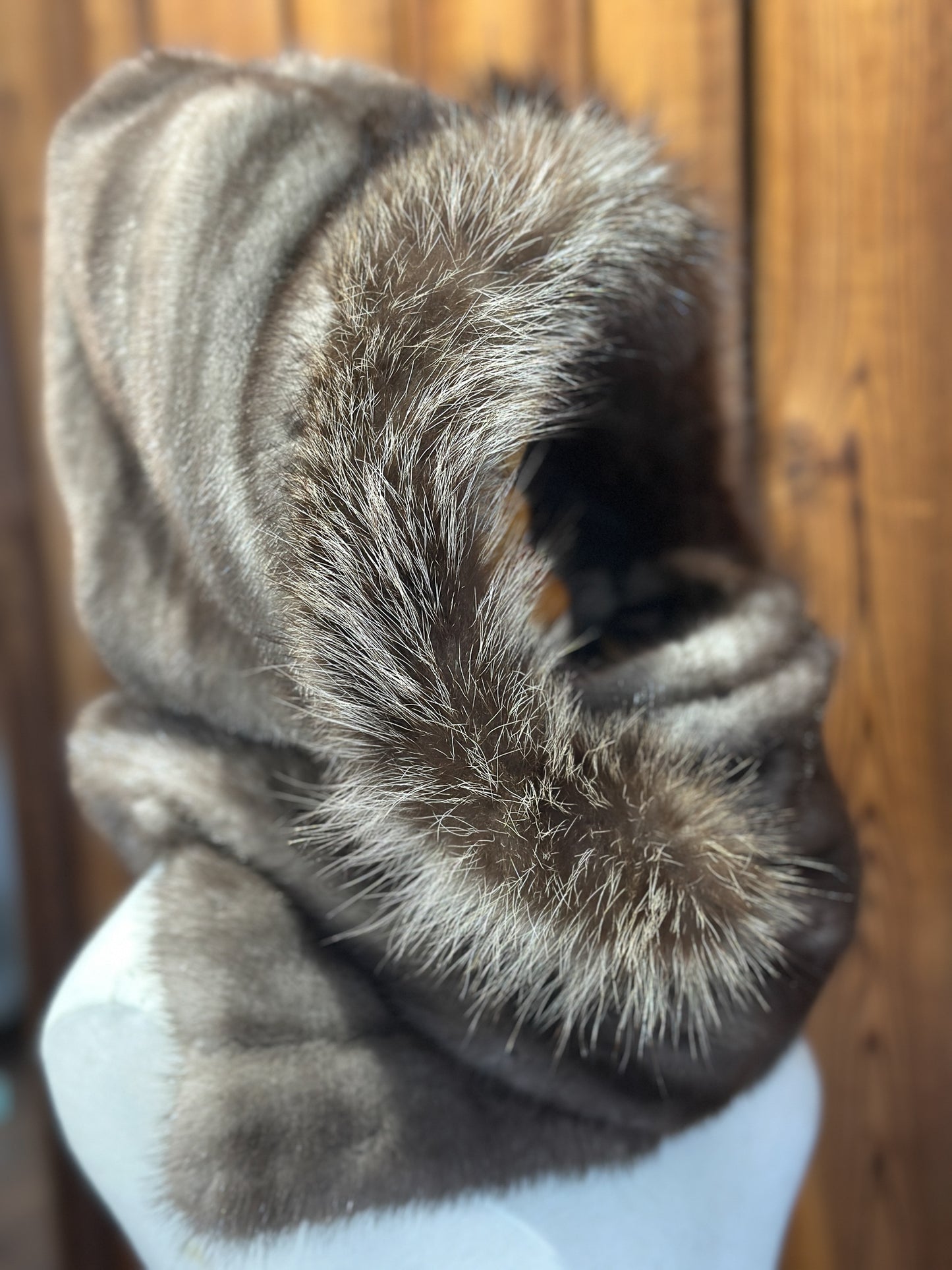 Foulard à capuchon réversible et amovible Taupe et Bleu