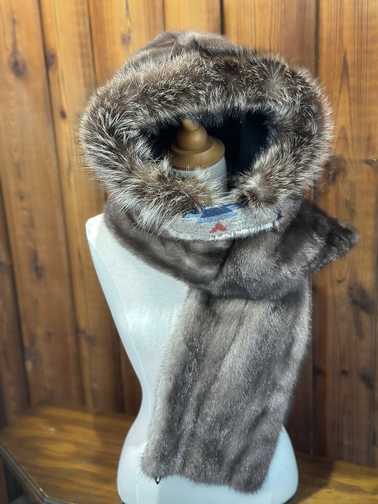 Foulard à capuchon réversible et amovible Taupe et Bleu