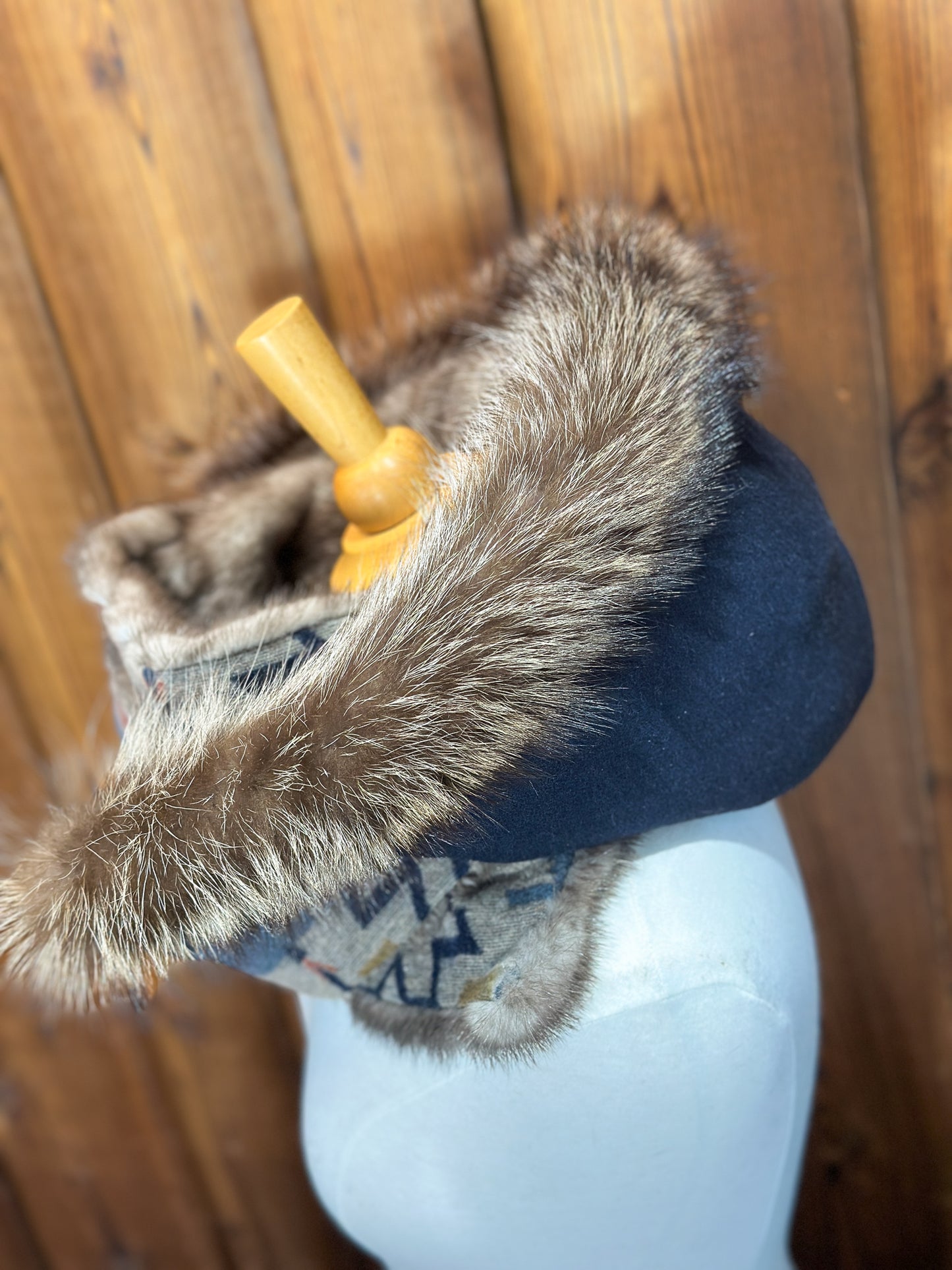 Foulard à capuchon réversible et amovible Taupe et Bleu