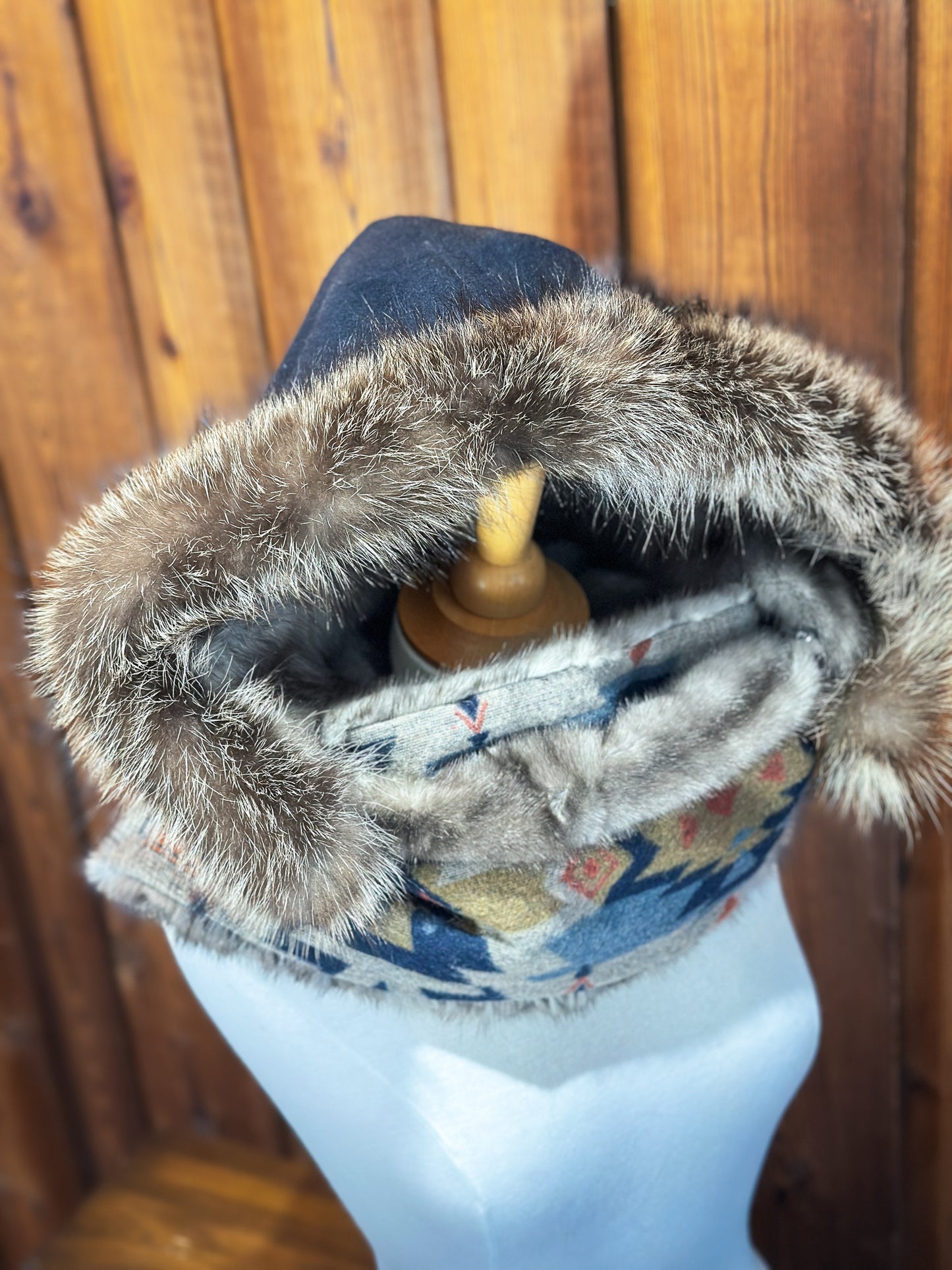 Foulard à capuchon réversible et amovible Taupe et Bleu