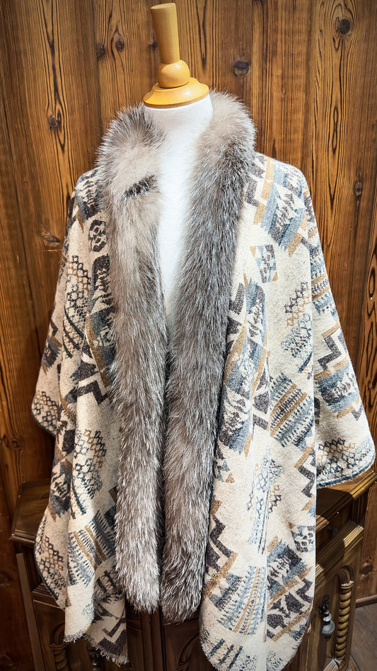 Châle couverture avec fourrure recyclée