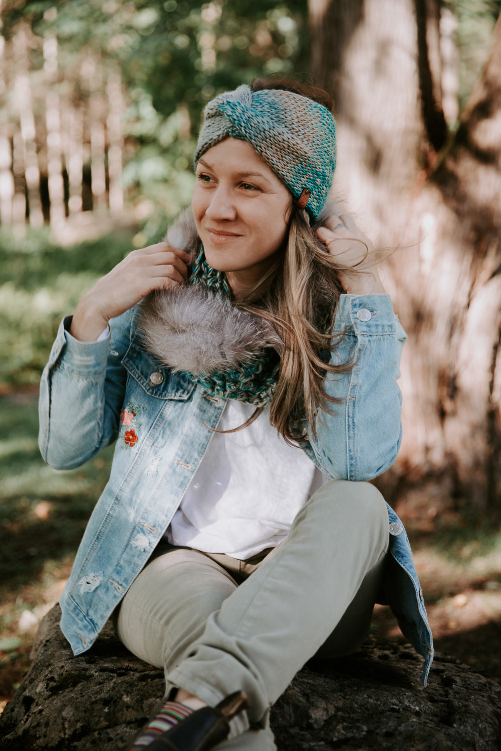 Turquoise twist headband in wool knit for women - one size - handmade