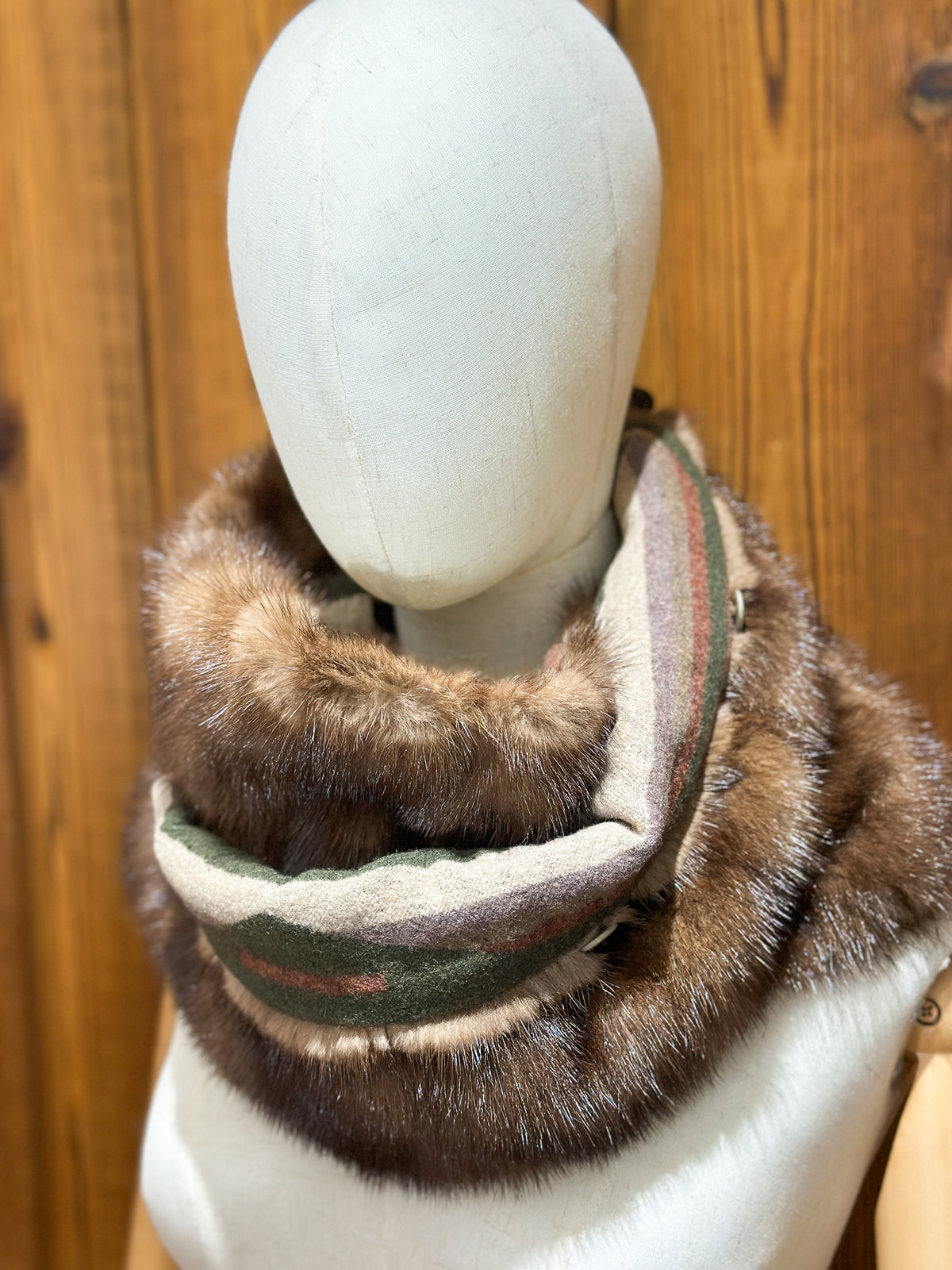 Foulard à capuchon amovible et réversible Vert et beige