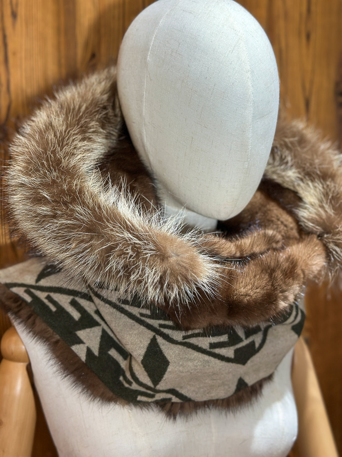 Foulard à capuchon amovible et réversible Vert et beige