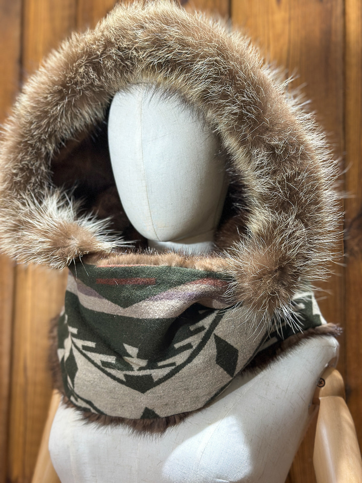 Foulard à capuchon amovible et réversible Vert et beige