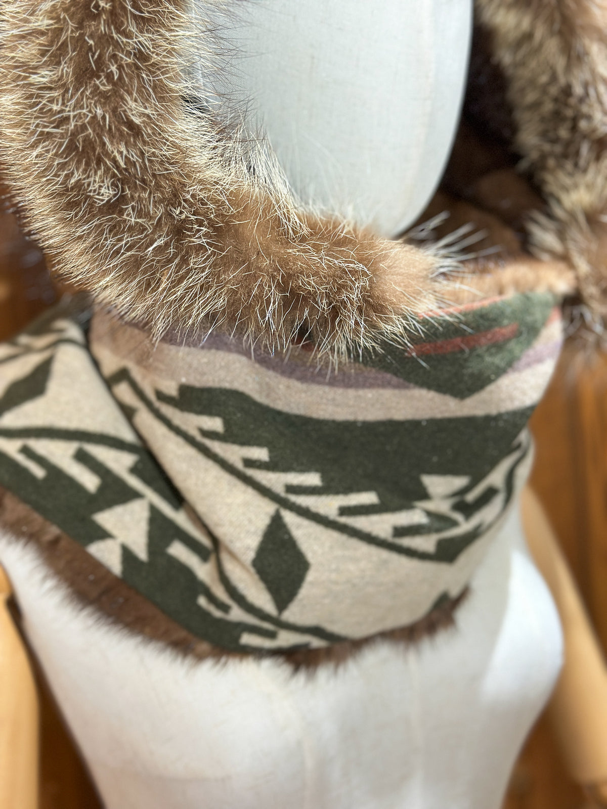Foulard à capuchon amovible et réversible Vert et beige