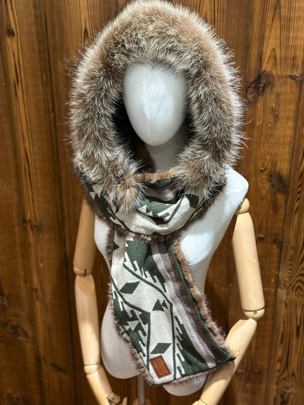 Foulard à capuchon amovible et réversible Vert et beige
