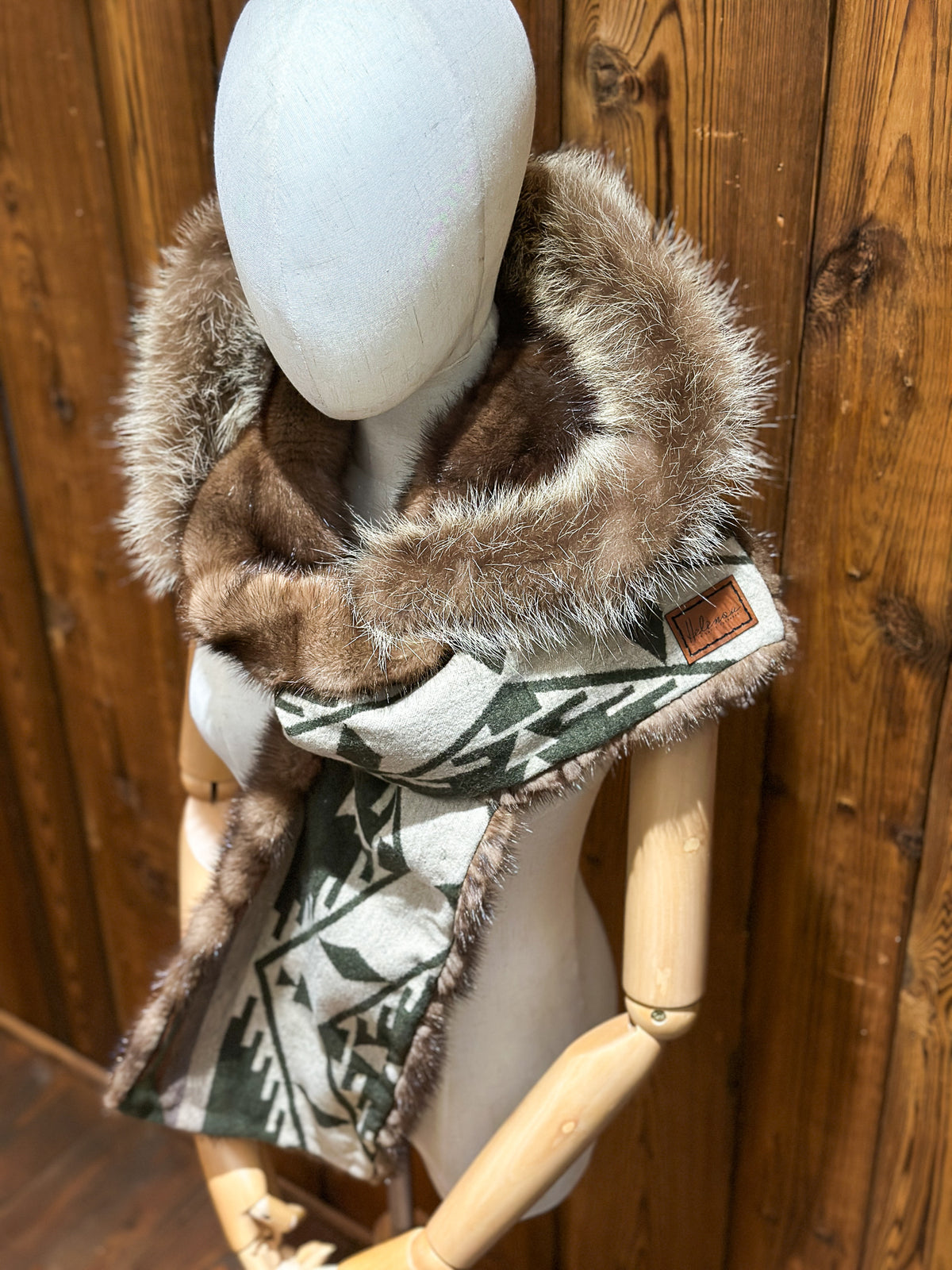 Foulard à capuchon amovible et réversible Vert et beige