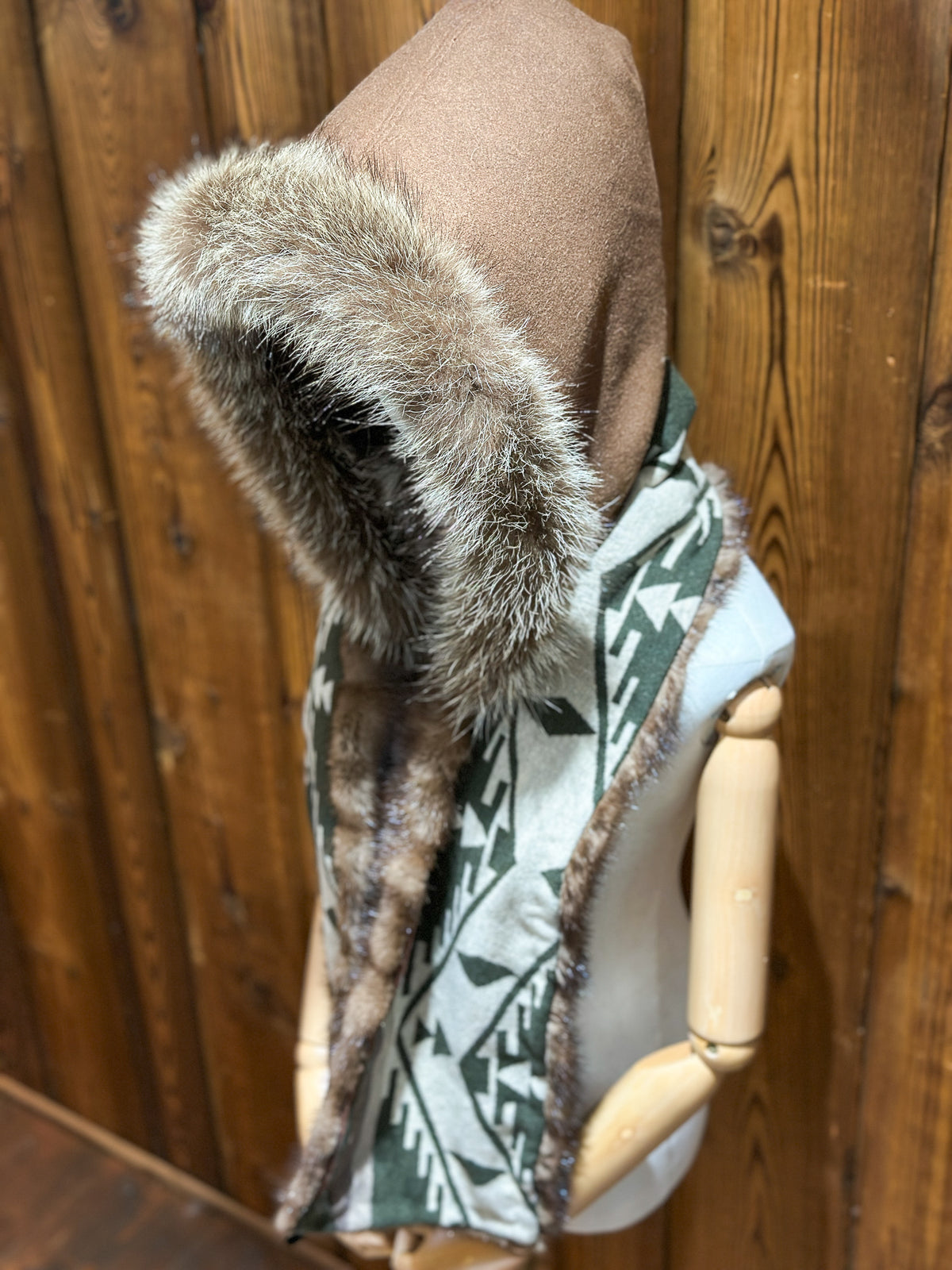 Foulard à capuchon amovible et réversible Vert et beige