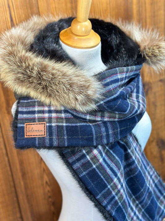 Foulard à capuchon amovible et réversible Bleu et Vert