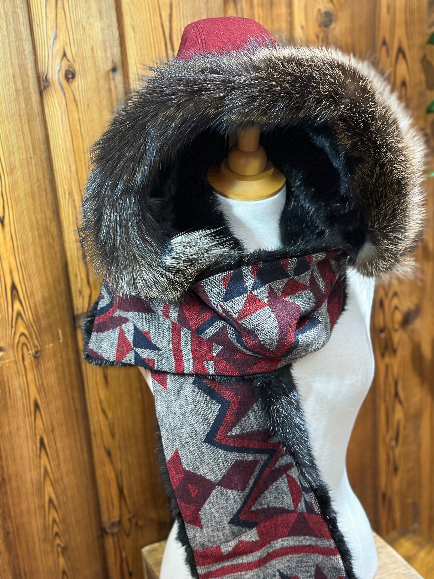 Foulard à capuchon amovible et réversible Rouge et Noir