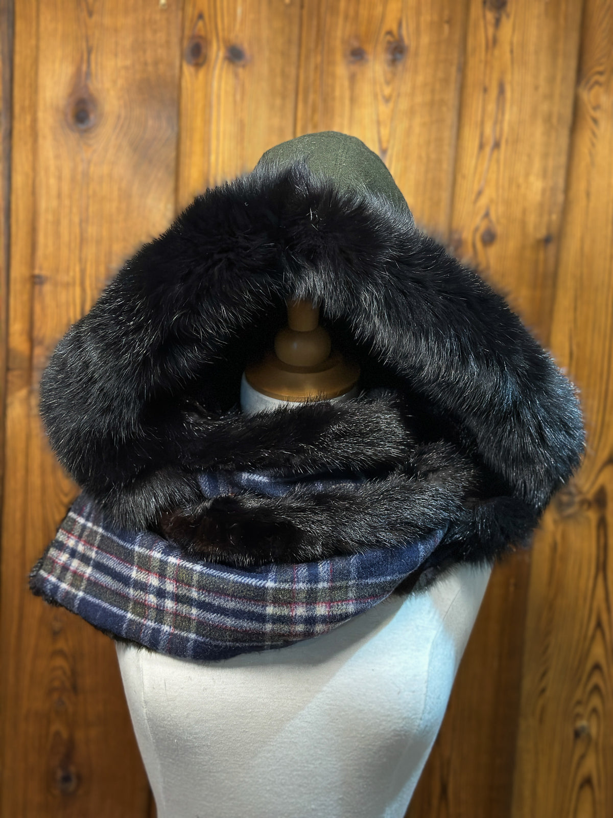 Foulard à capuchon amovible et réversible Vert, bleu et Noir