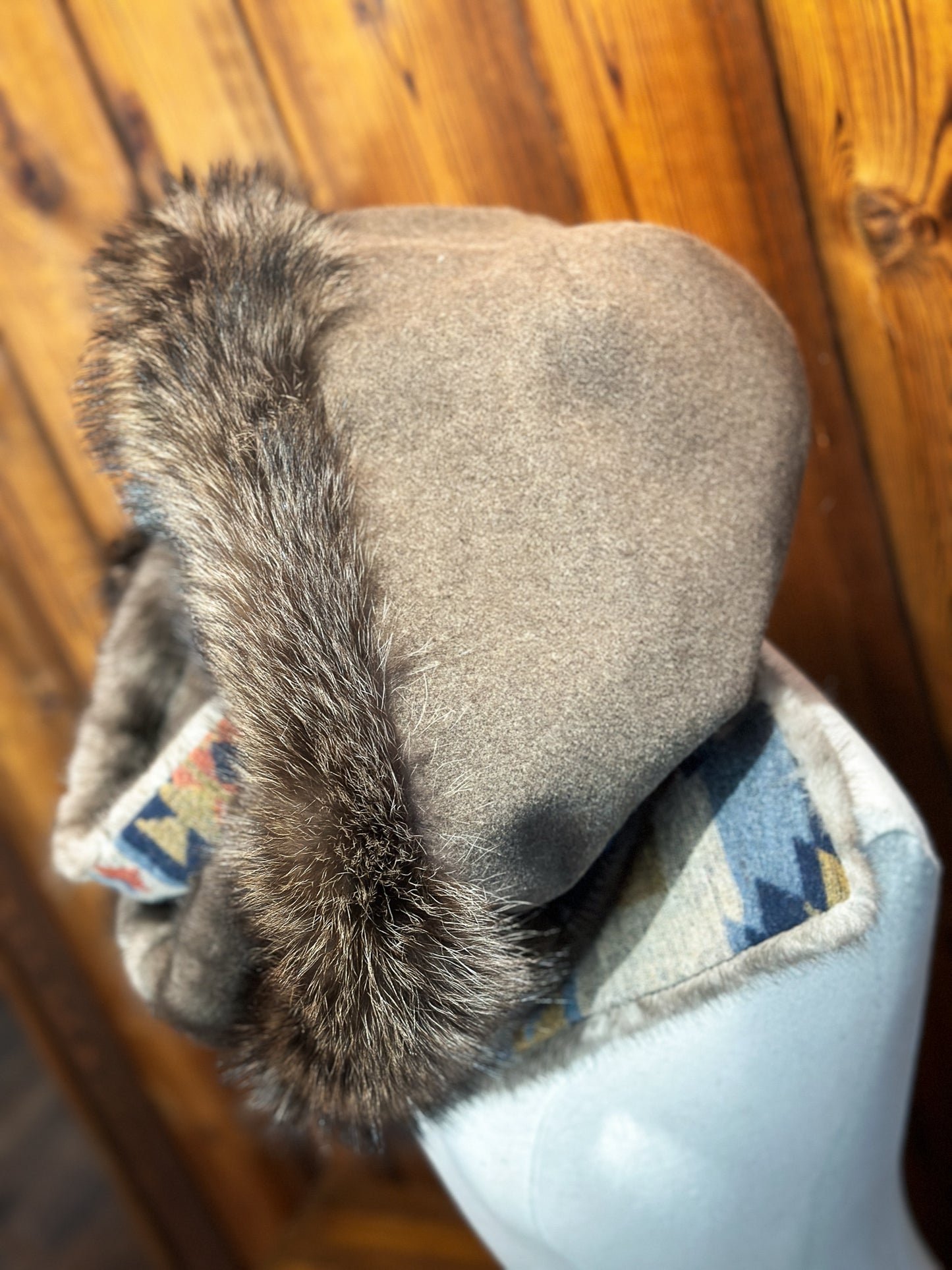 Foulard à capuchon réversible et amovible Taupe et Bleu