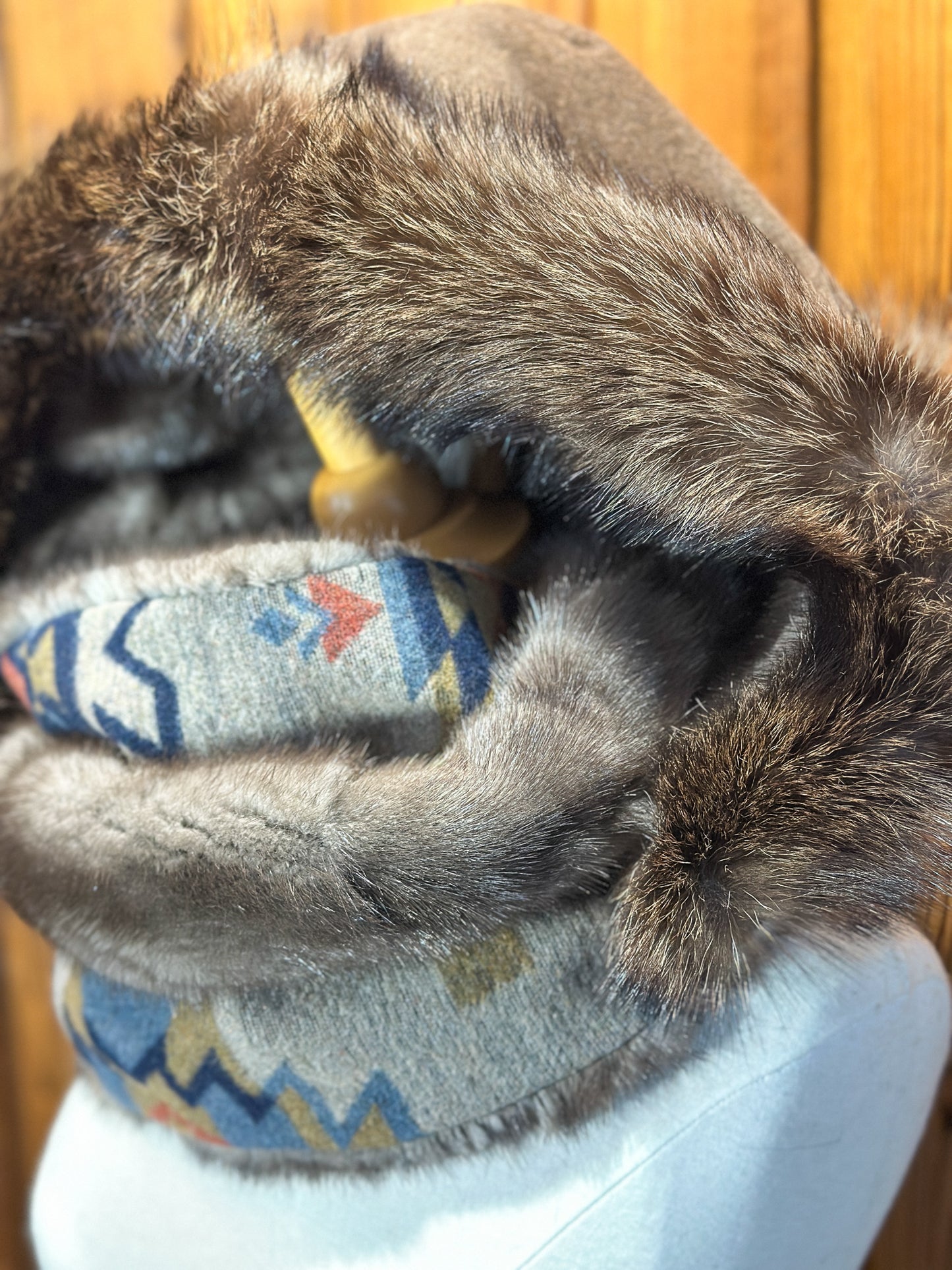 Foulard à capuchon réversible et amovible Taupe et Bleu