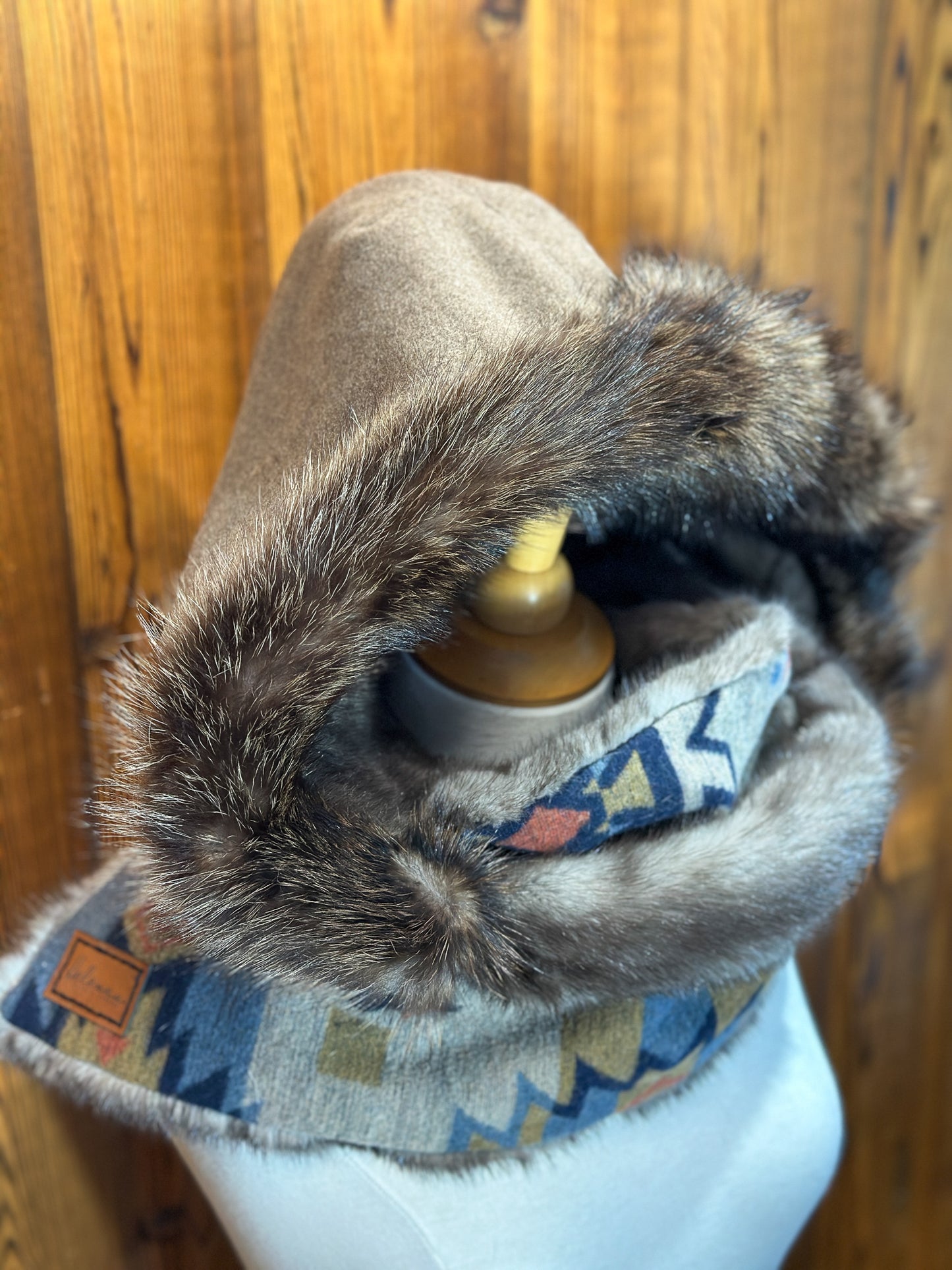 Foulard à capuchon réversible et amovible Taupe et Bleu