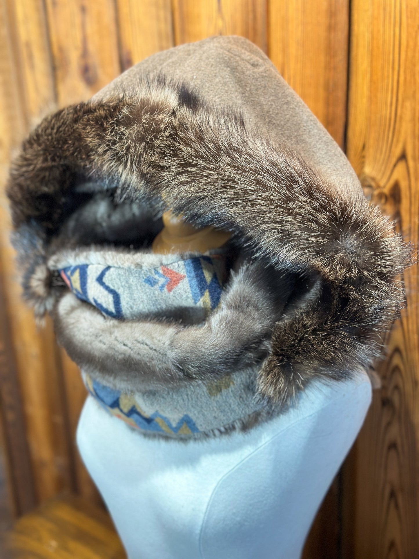 Foulard à capuchon réversible et amovible Taupe et Bleu