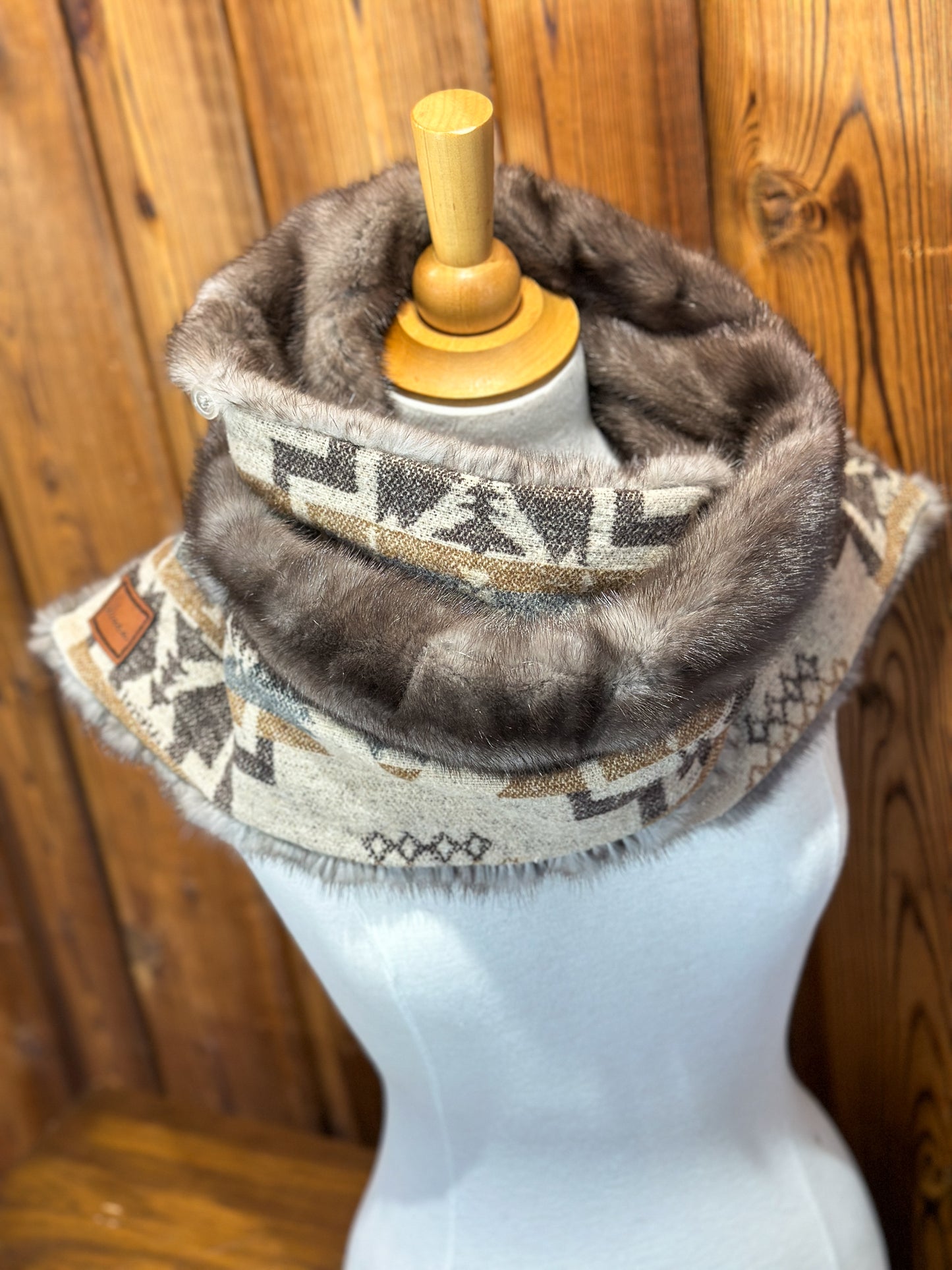 Foulard à capuchon amovible et réversible Taupe et Mauve