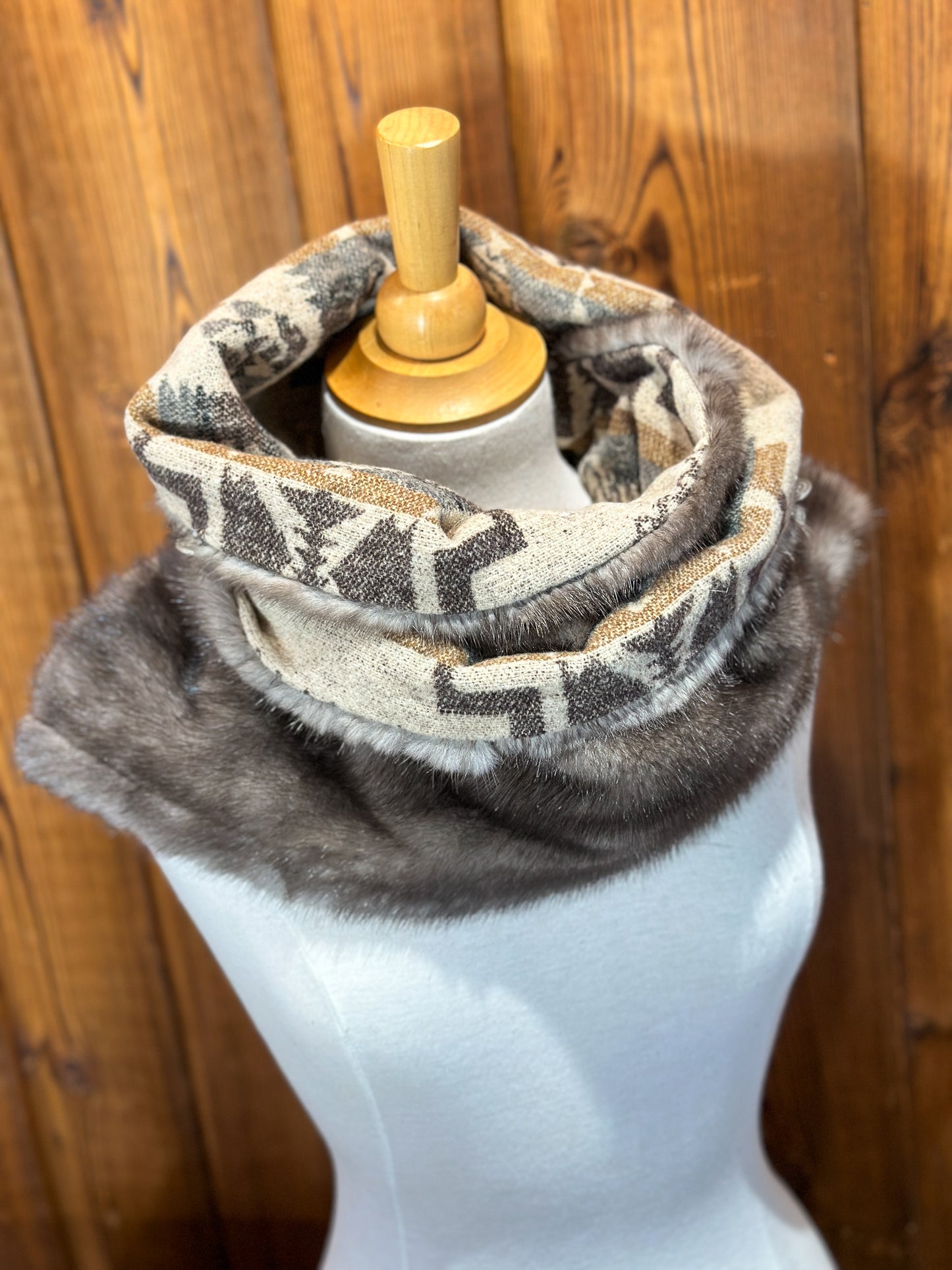 Foulard à capuchon amovible et réversible Taupe et Mauve