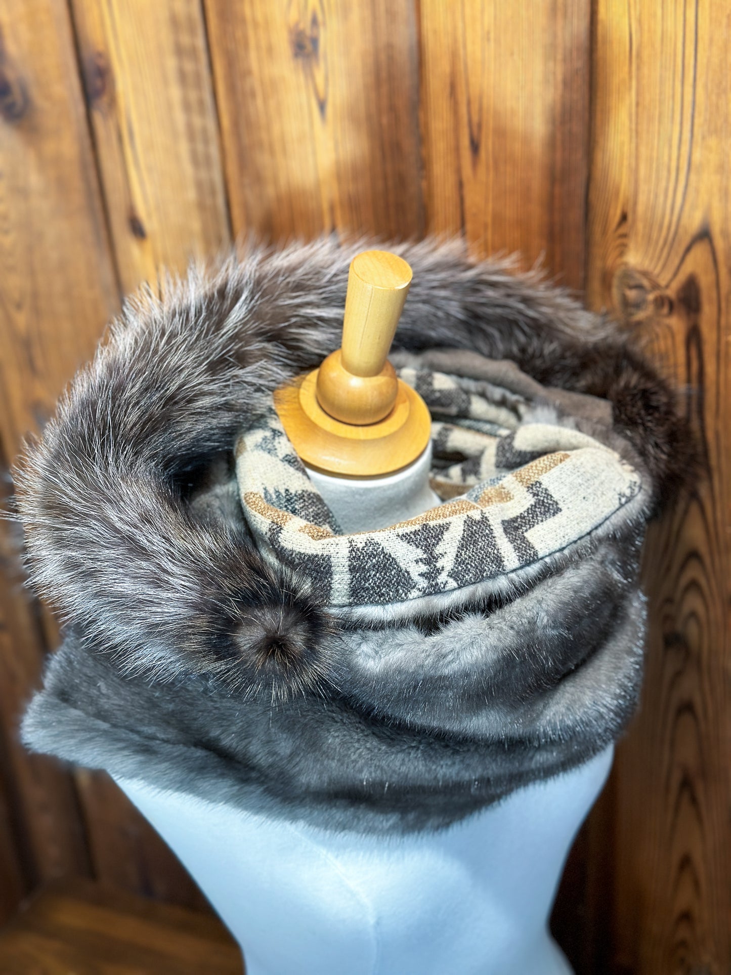 Foulard à capuchon amovible et réversible Taupe et Mauve