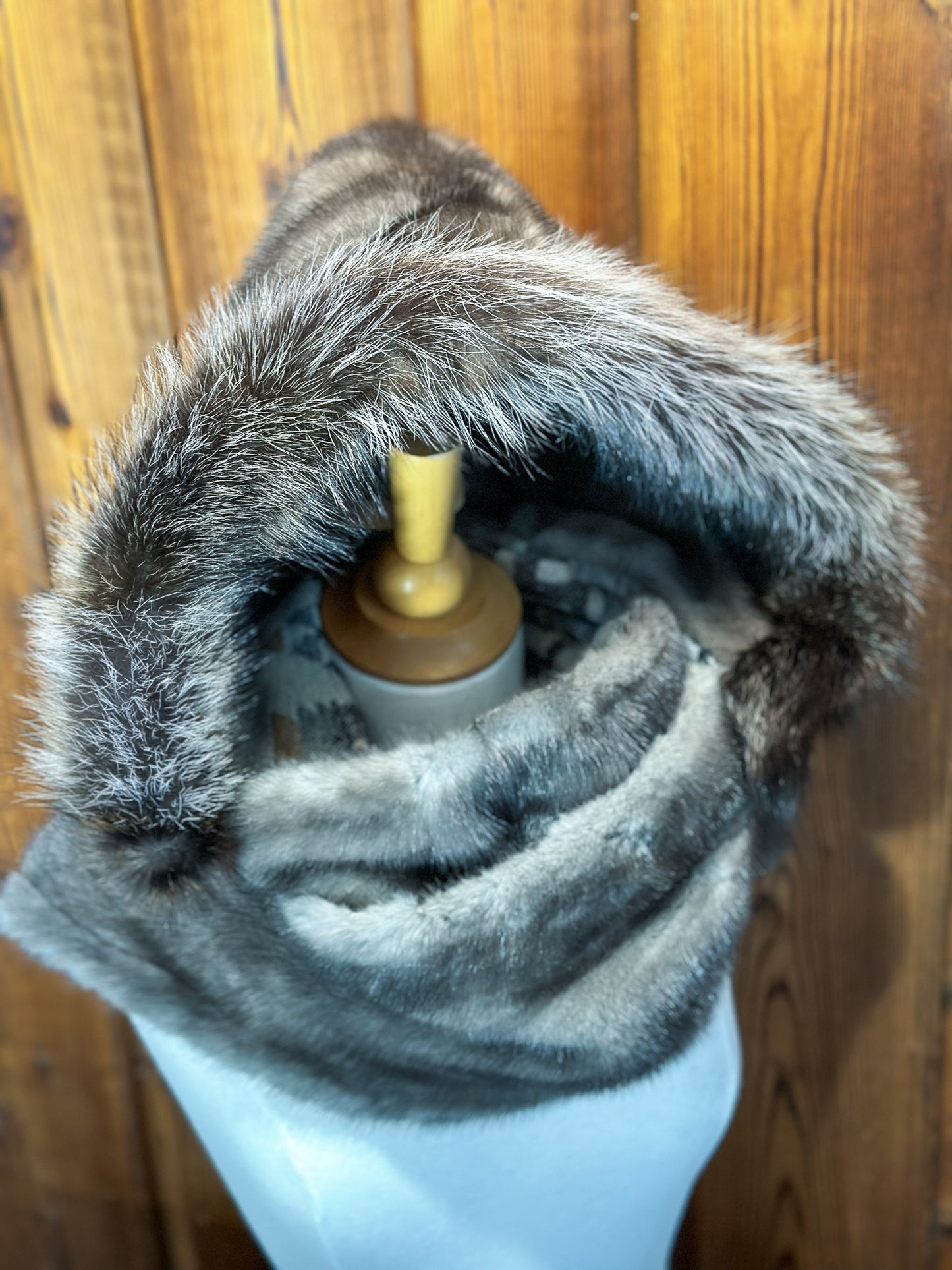 Foulard à capuchon réversible et amovible Taupe et Bleu