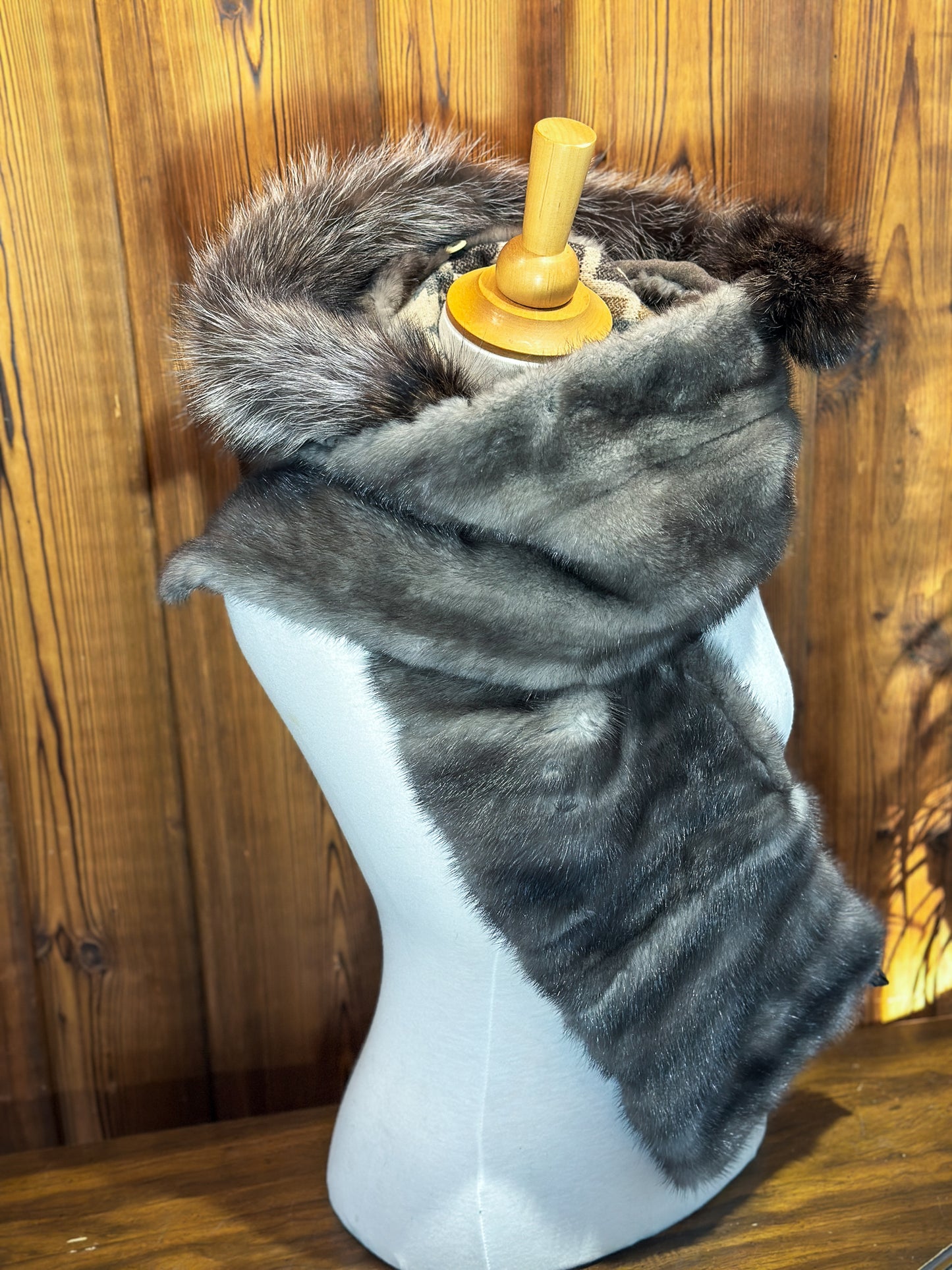 Foulard à capuchon amovible et réversible Taupe et Mauve