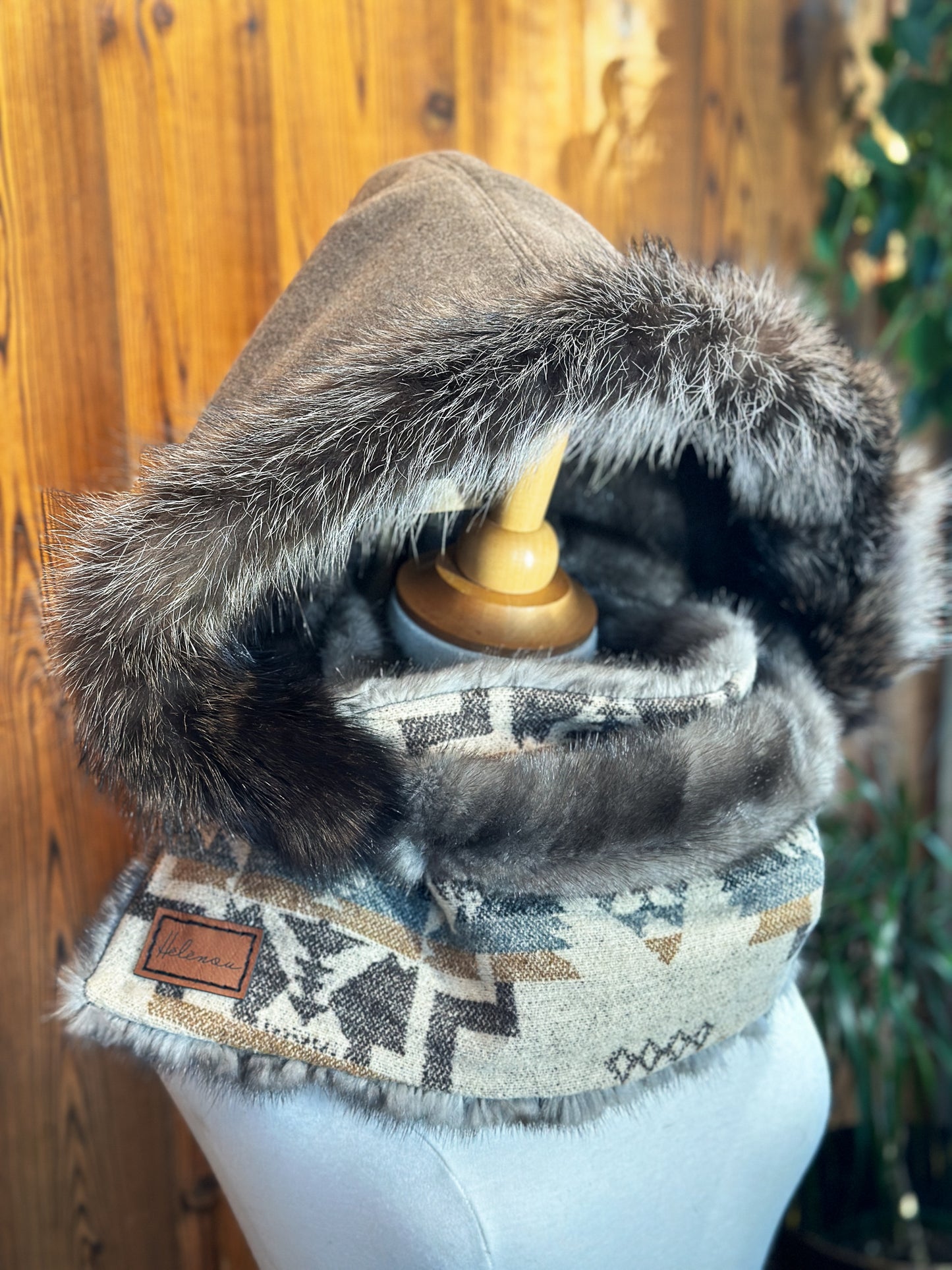 Foulard à capuchon amovible et réversible Taupe et Mauve