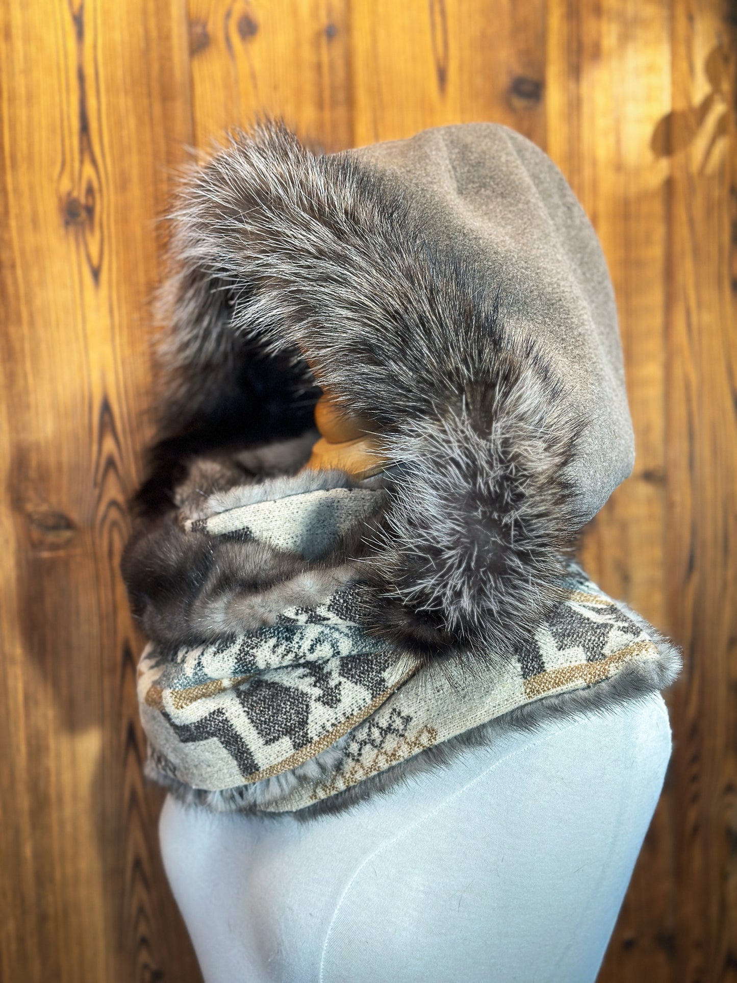 Foulard à capuchon amovible et réversible Taupe et Mauve