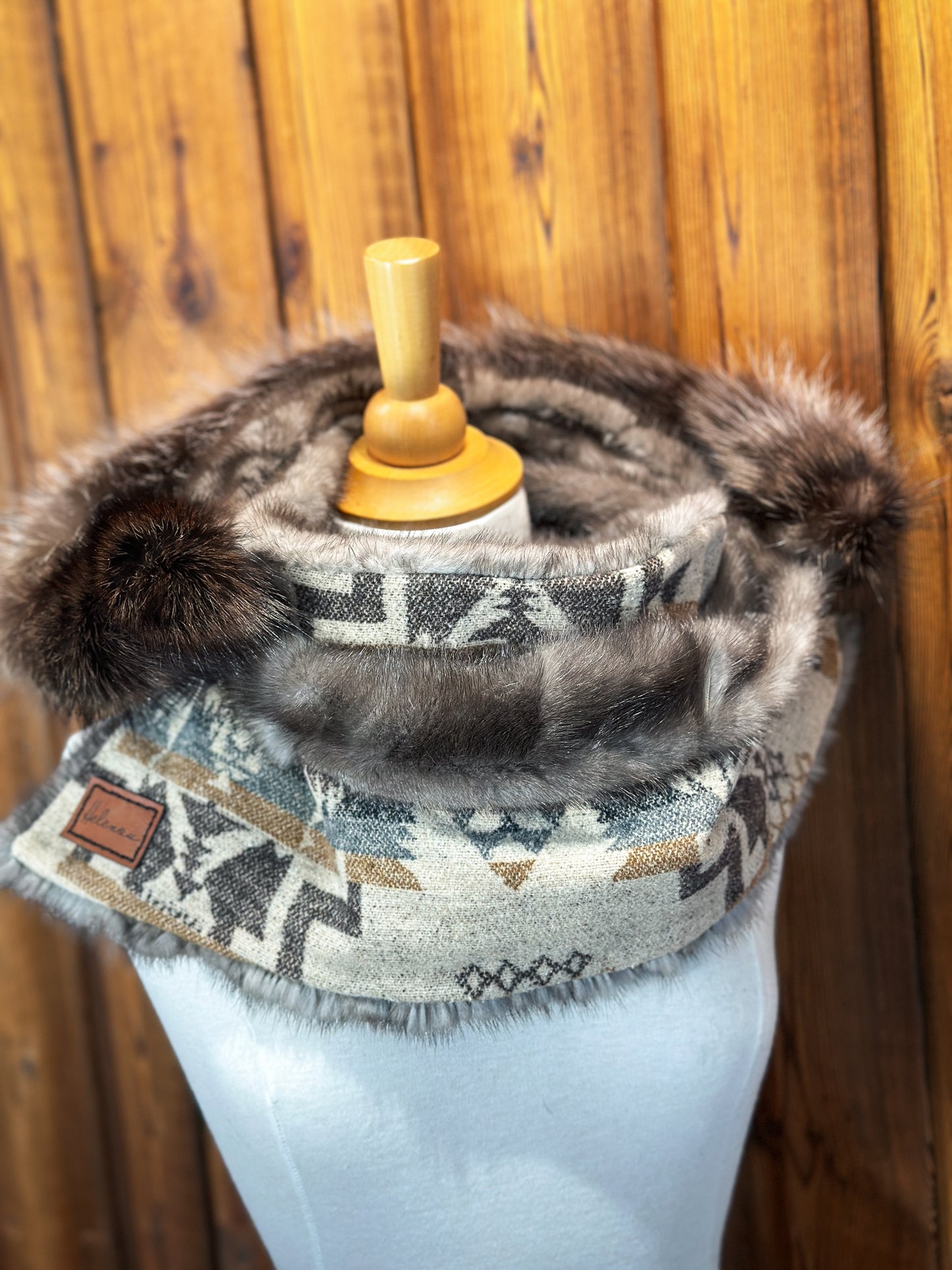 Foulard à capuchon amovible et réversible Taupe et Mauve