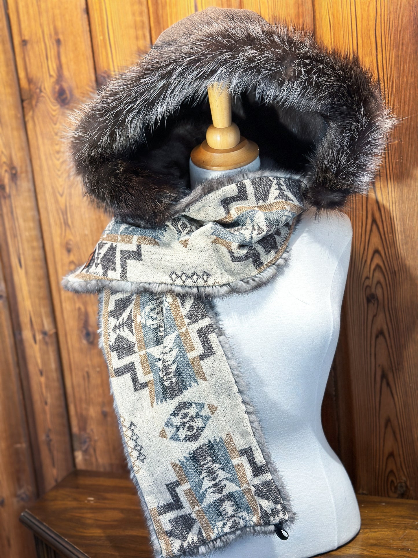 Foulard à capuchon amovible et réversible Taupe et Mauve