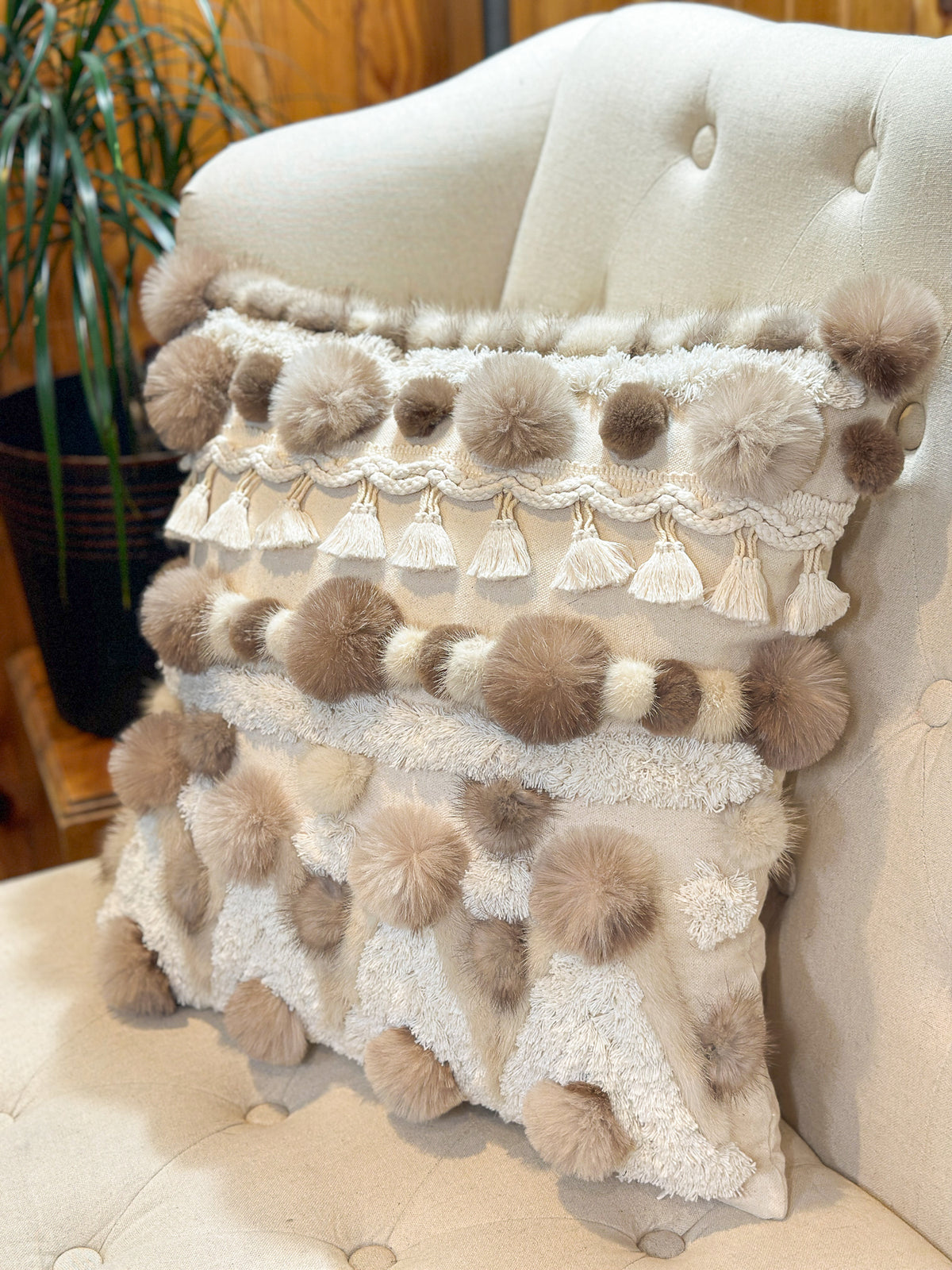 Coussin Bohème et fourrure recyclés - 18x18